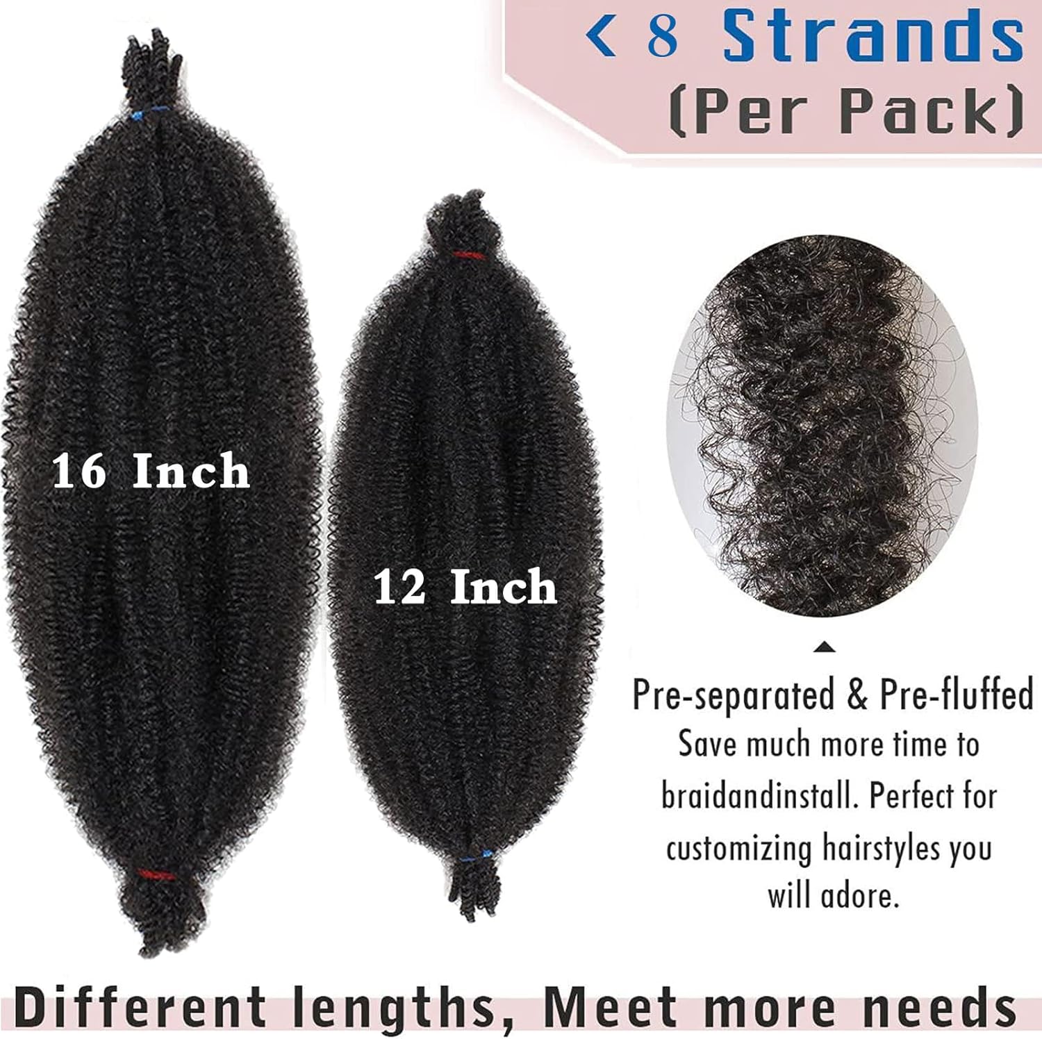 Xtrend - cheveux afro torsadés courts 30,5 cm - doux, pré-séparés, lot de 8 - BUG#