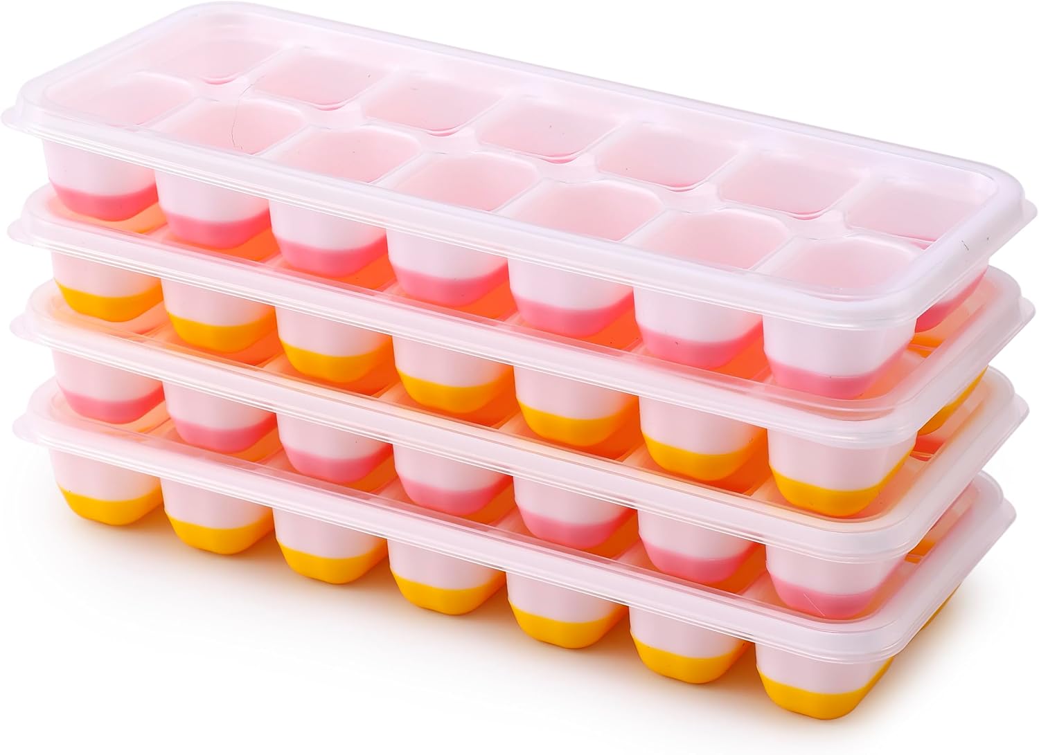Bacs à glaçons silicone - 4 pièces - empilables, sans BPA, couvercle