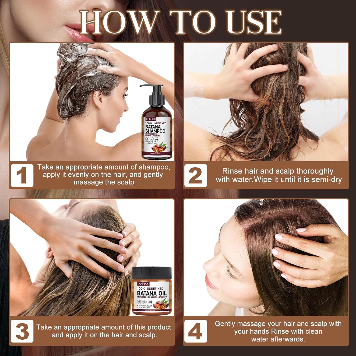 Shampoing et après-shampoing - soin croissance cheveux - huile Batana - réparation intense