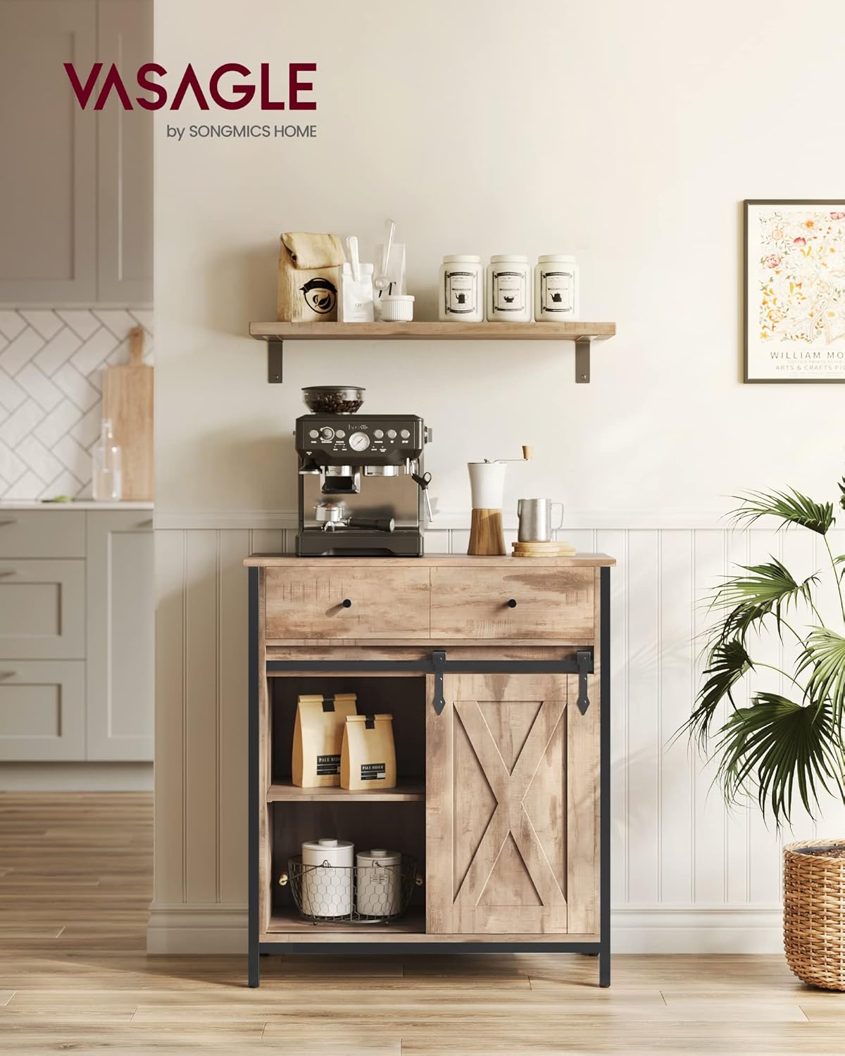 VASAGLE - Buffet cuisine, commode, 30x70x80cm, portes coulissantes, étagères réglables - LSC100B50