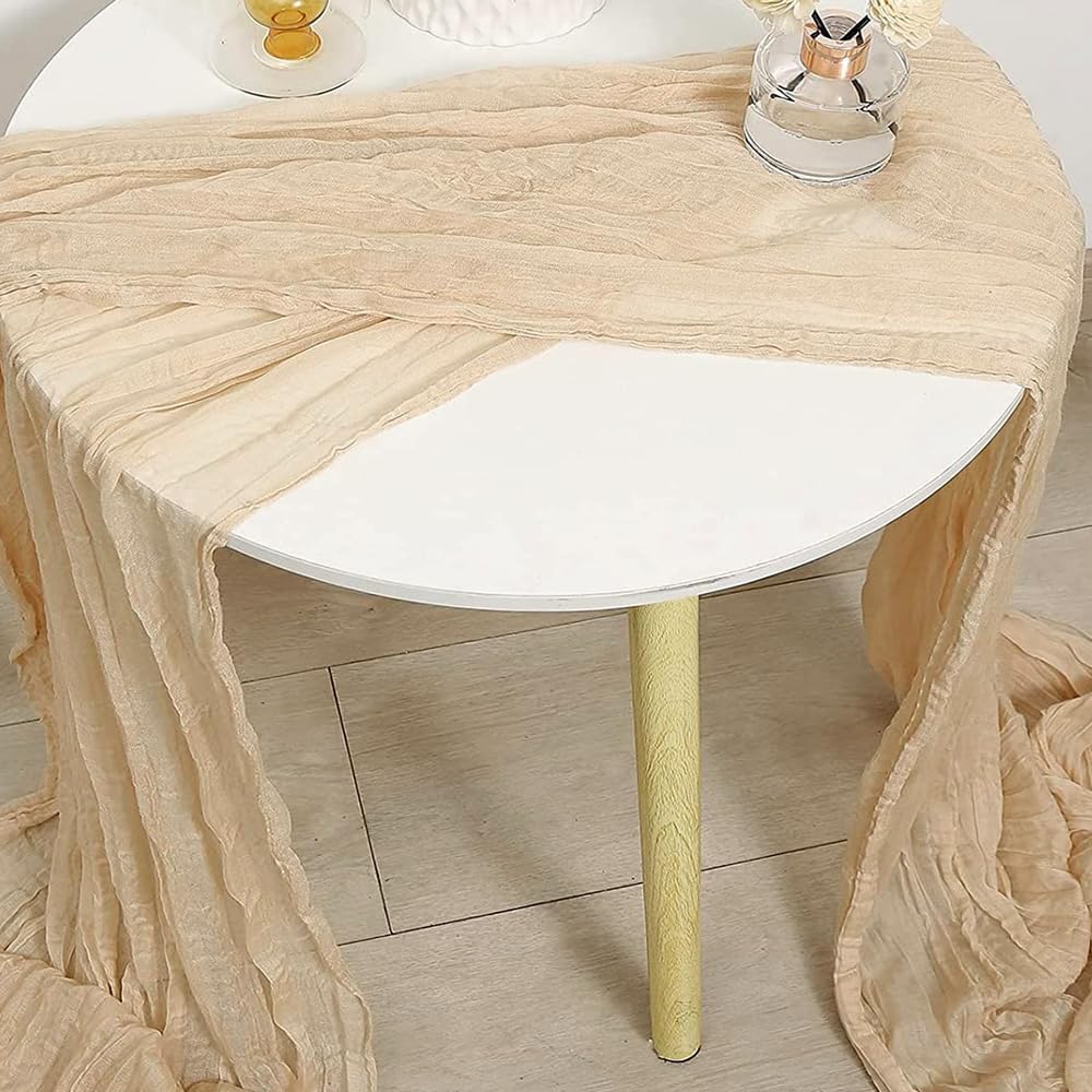 Chemin de table - mousseline gaze de coton 90x300cm beige rustique