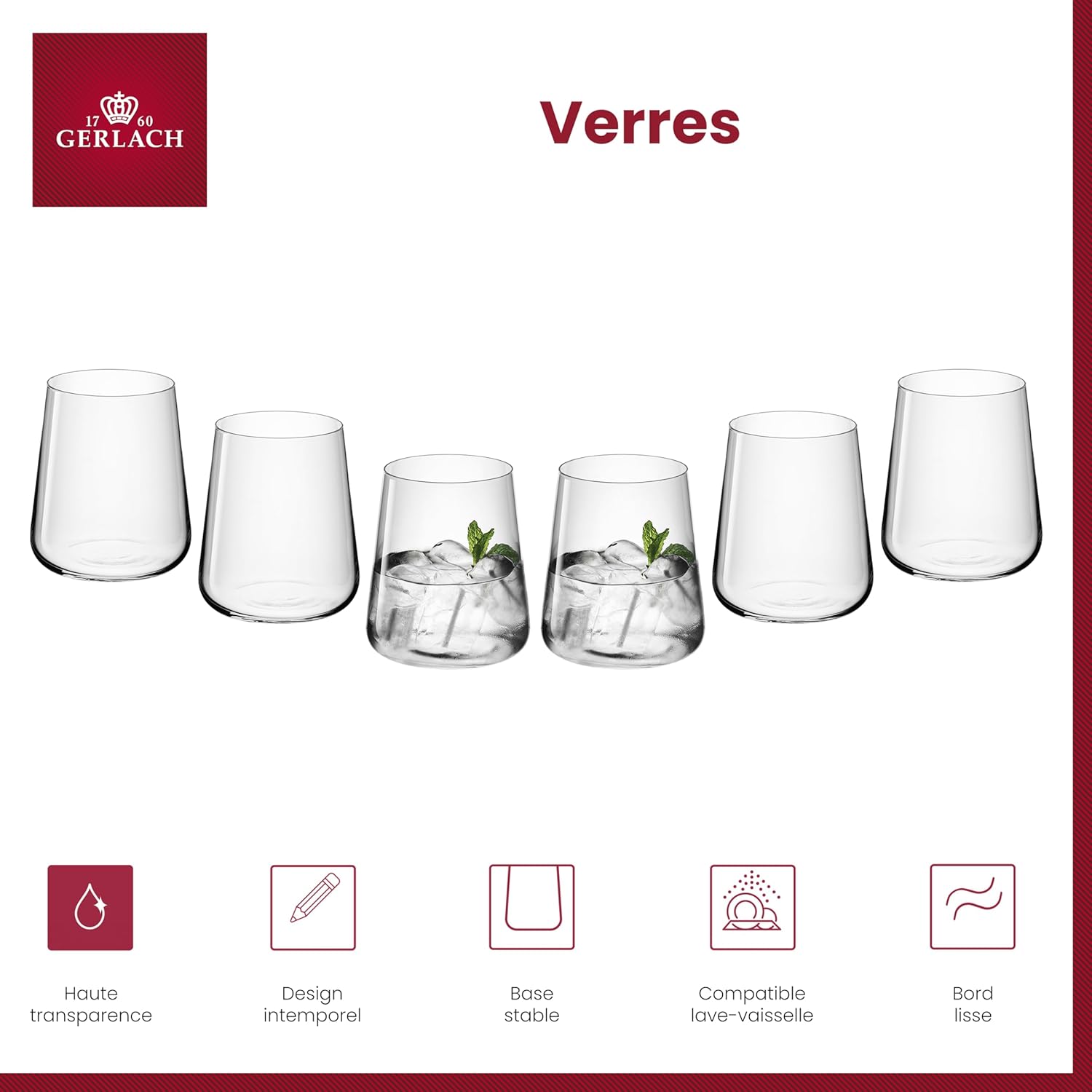 Gerlach - 1760 - verres 430ml, eau, cocktail, jus, lave-vaisselle