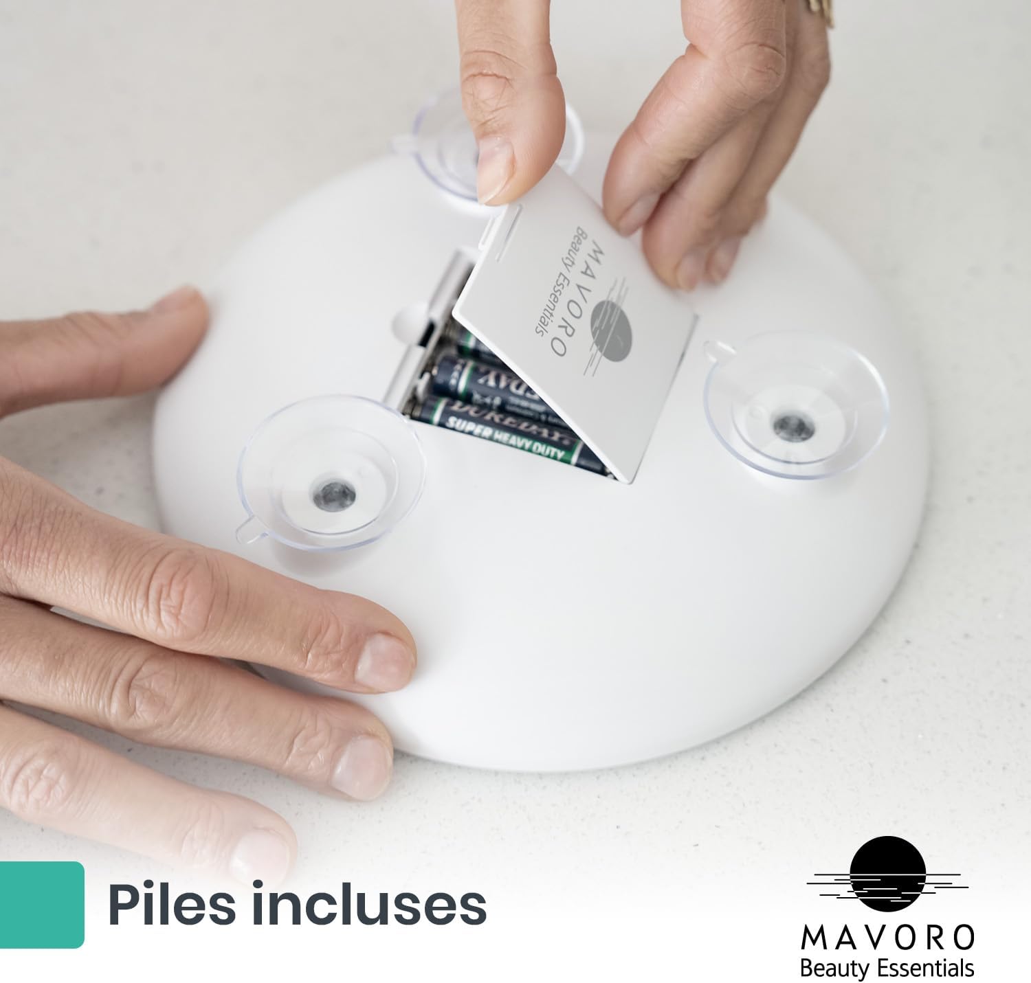 Mavoro - miroir grossissant LED 17 cm - 10X, 3 ventouses, portable