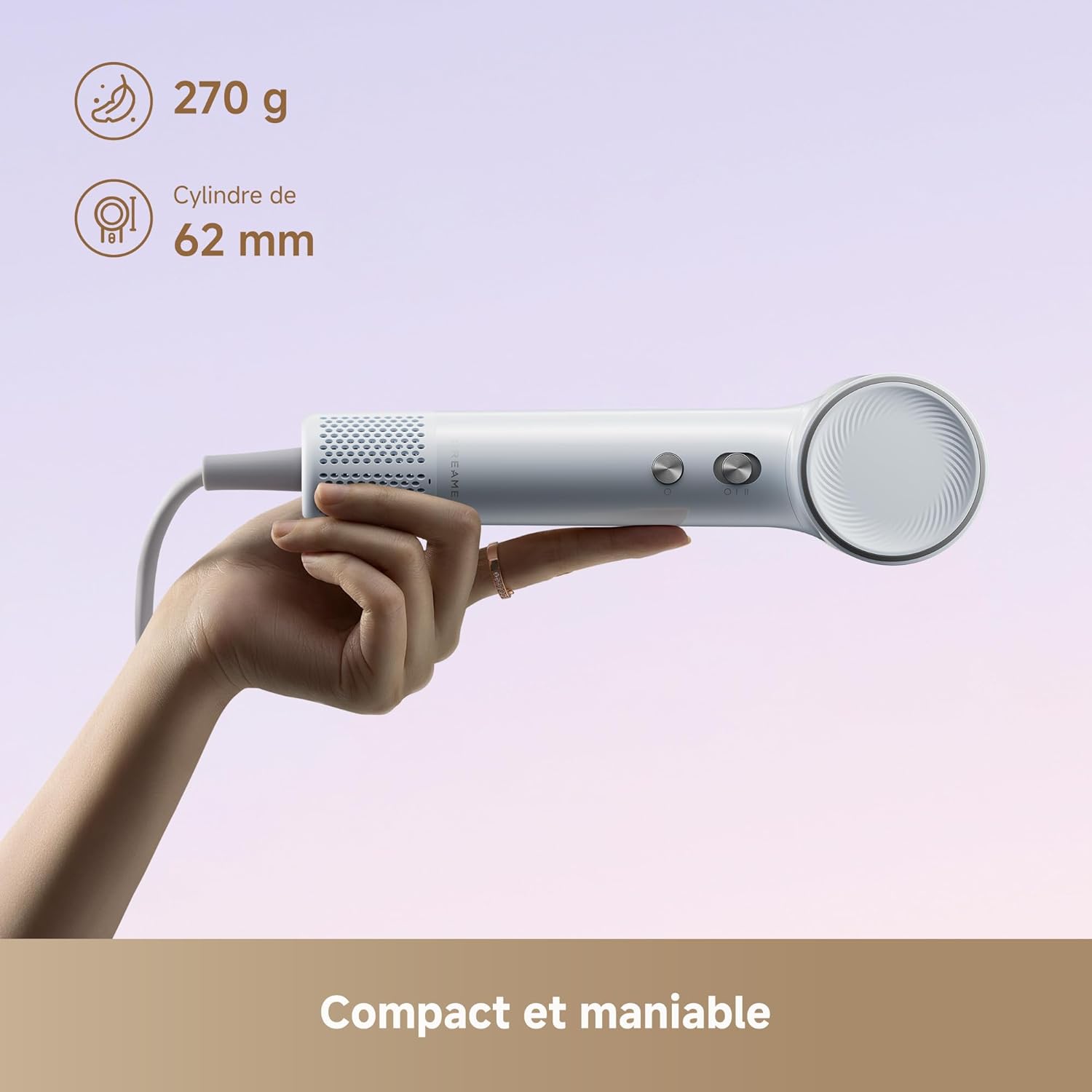 Dreame - Mini Sèche-cheveux - 270g - séchage rapide, moteur 100000 tr/min, ions négatifs, 5 modes, contrôle température 