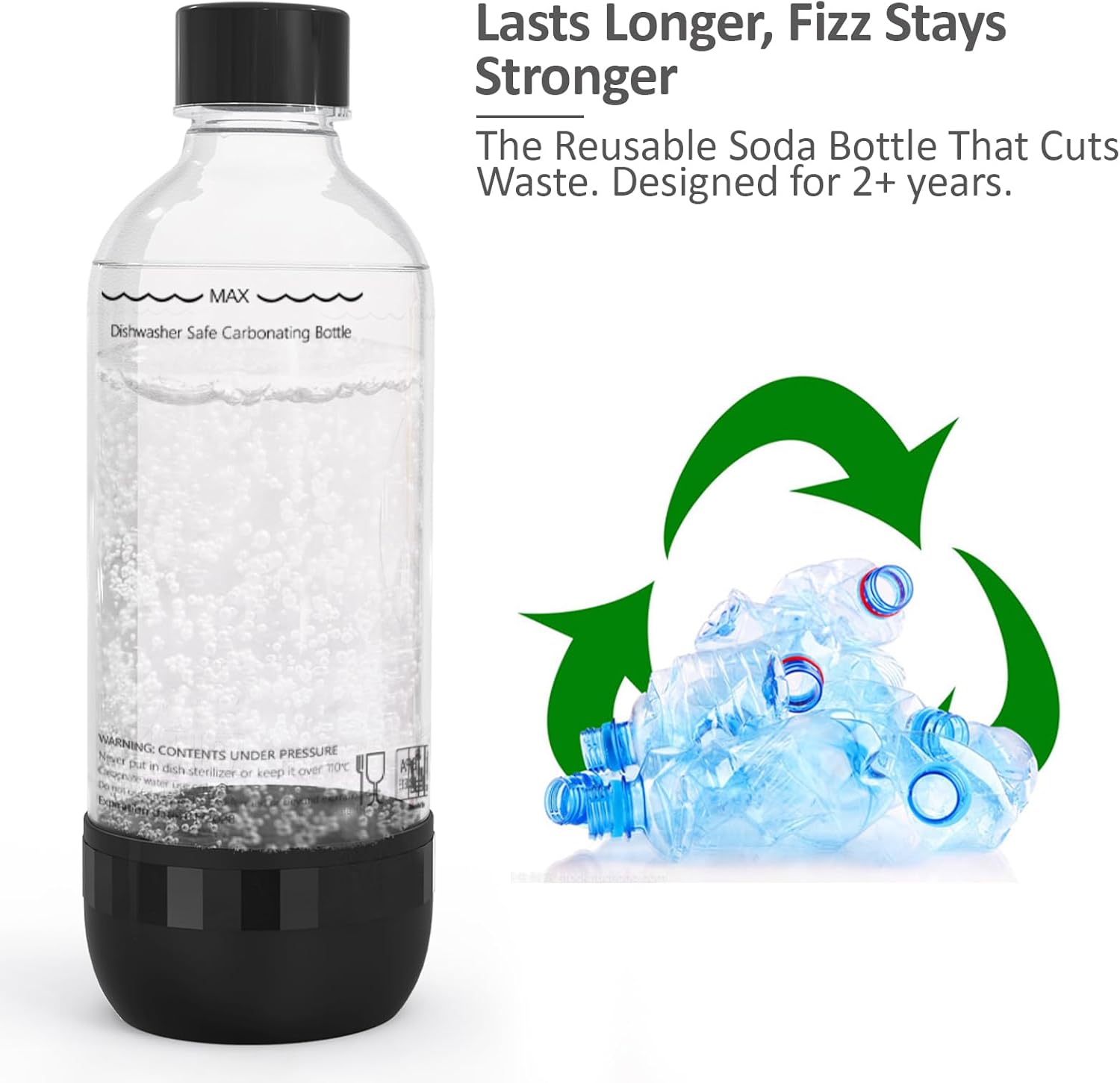 Bouteilles à soda - 1L, lot de 2, PET, réutilisables, sans BPA, noir