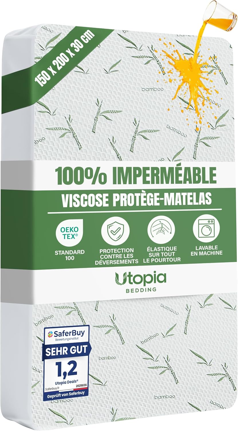 Utopia Bedding - protège-matelas premium - 150x200x30 cm, imperméable, respirant, Oeko-Tex