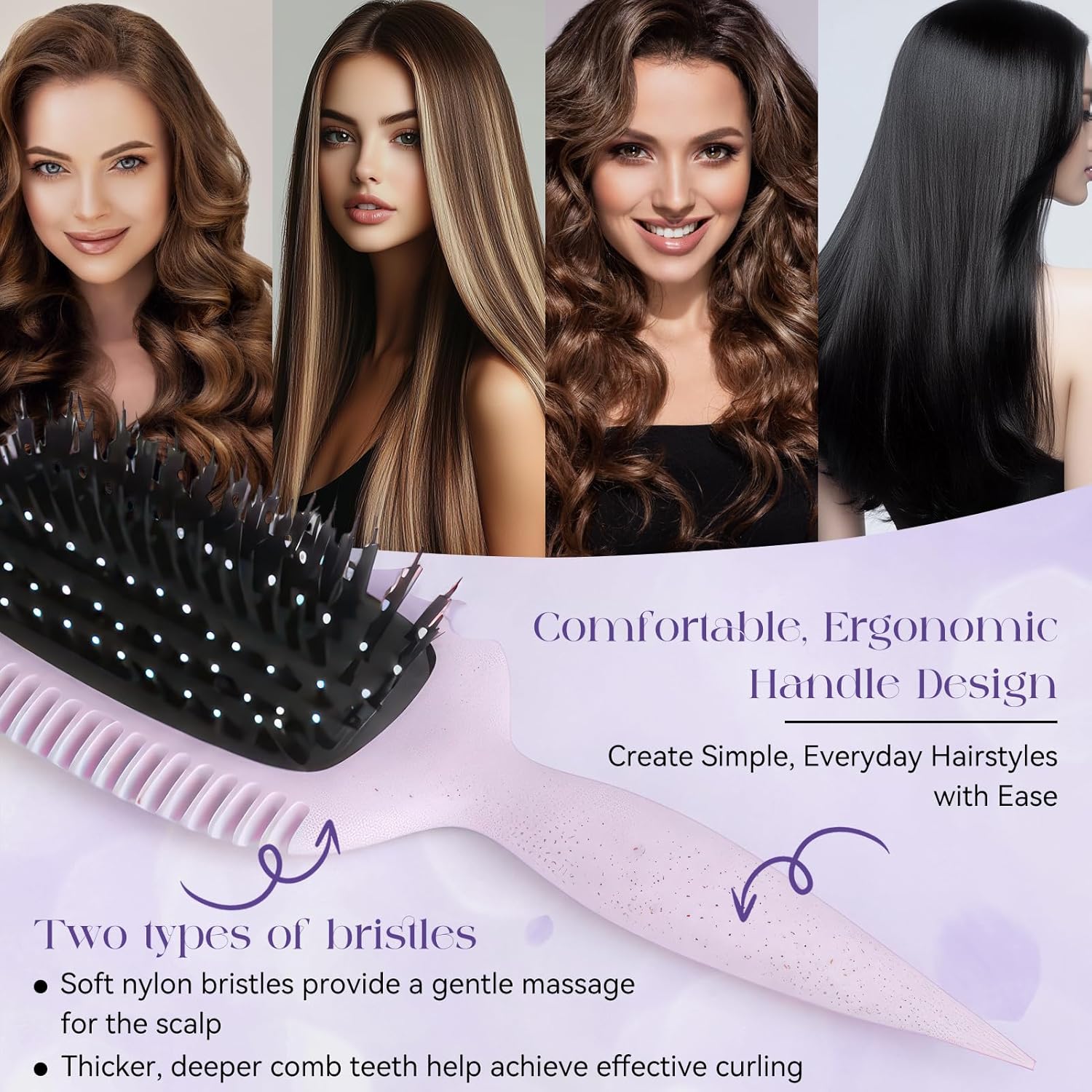 Brosse à boucler - ergonomique antistatique - démêlage doux - cheveux femmes hommes enfants