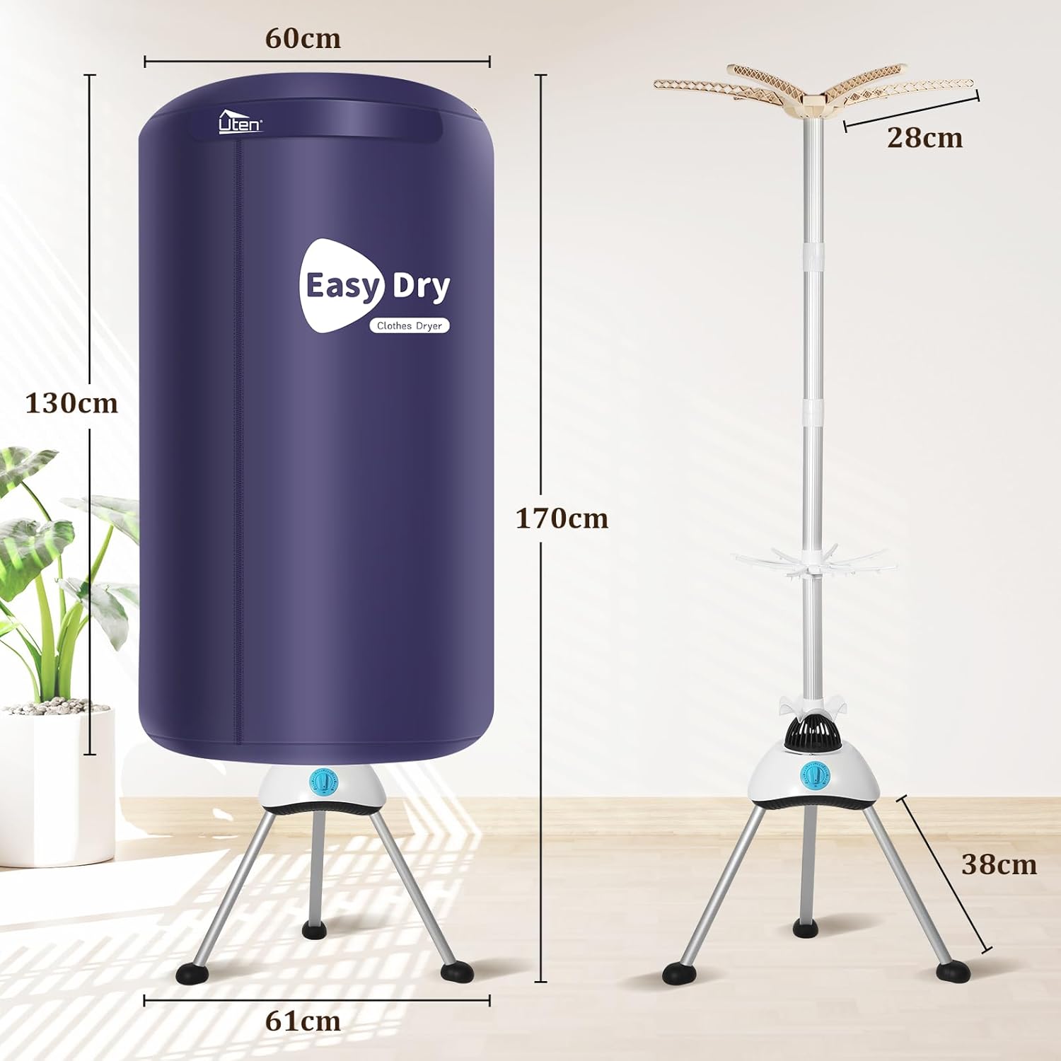 Sèche-linge électrique - 170 cm - 1000W, 2 couches, minuterie, pompe à chaleur