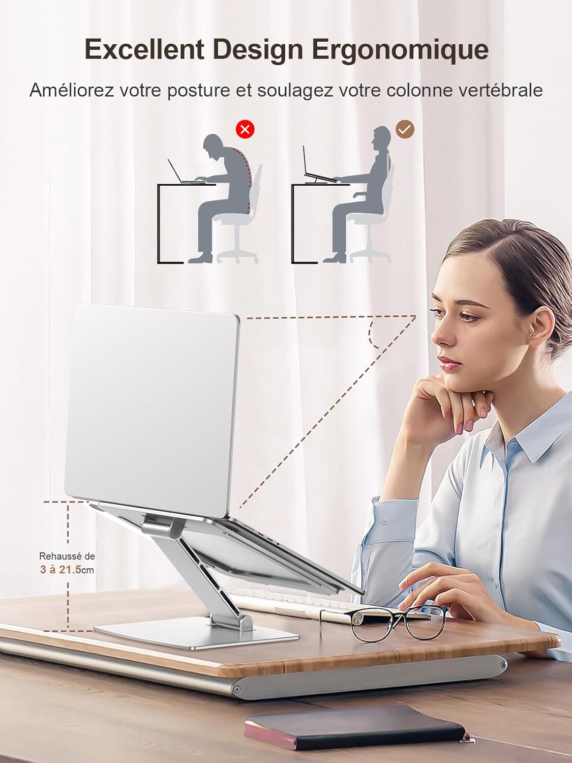 Support Ordinateur Portable aluminium réglable, 10-16