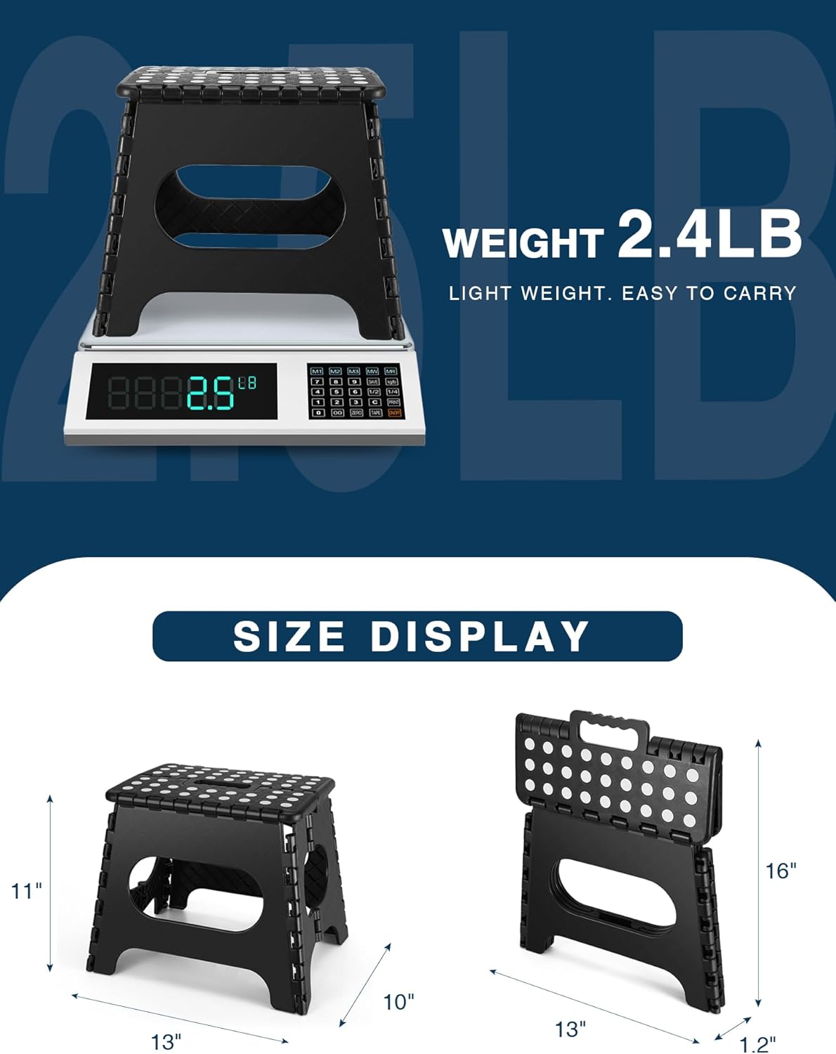 HOUSE DAY - Tabouret pliant 27 cm - 150kg, léger, compact noir