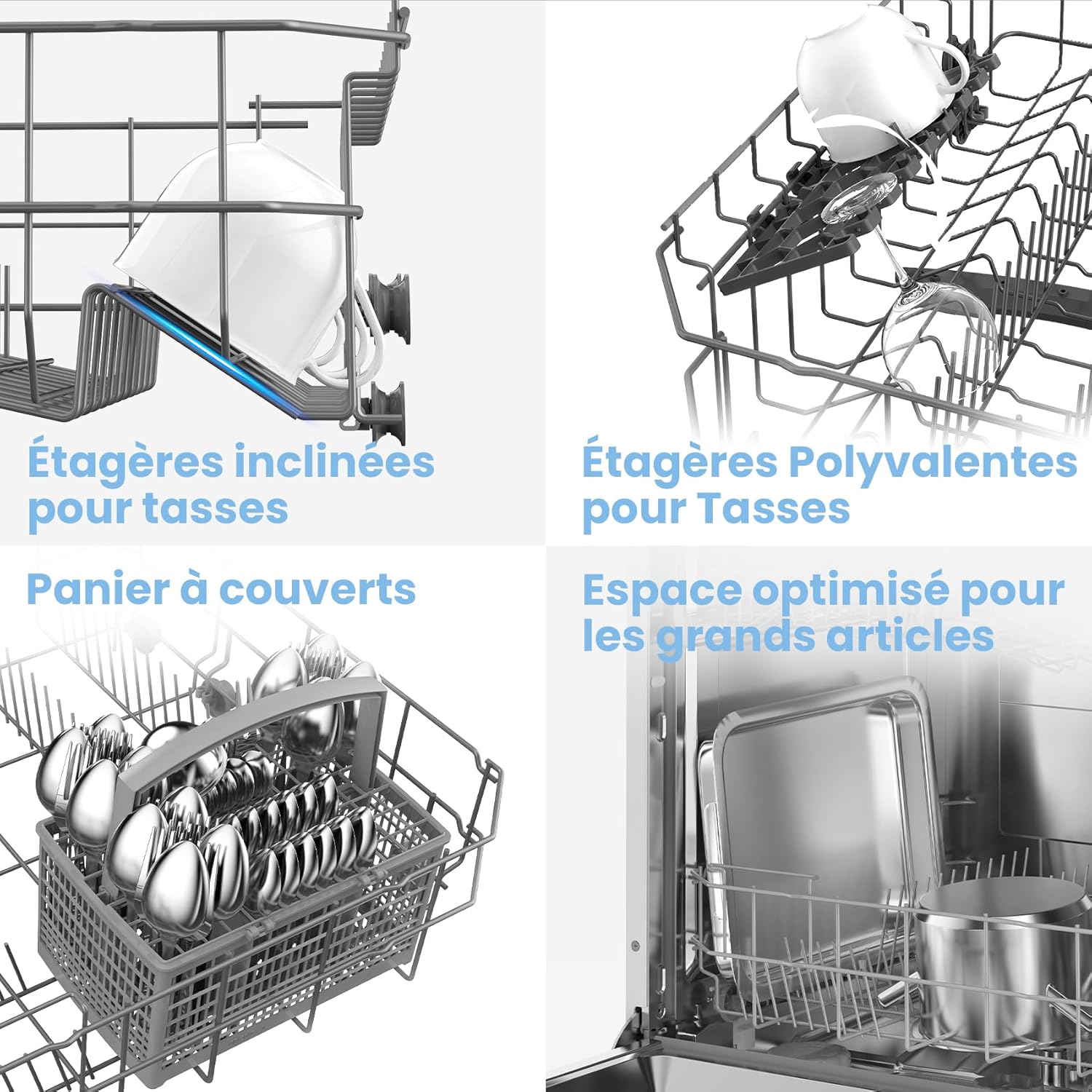 COMFEE' - lave-vaisselle série Pose Libre - 60 cm - 12 couverts, départ différé, demi-charge, paniers flexibles, inox, 4