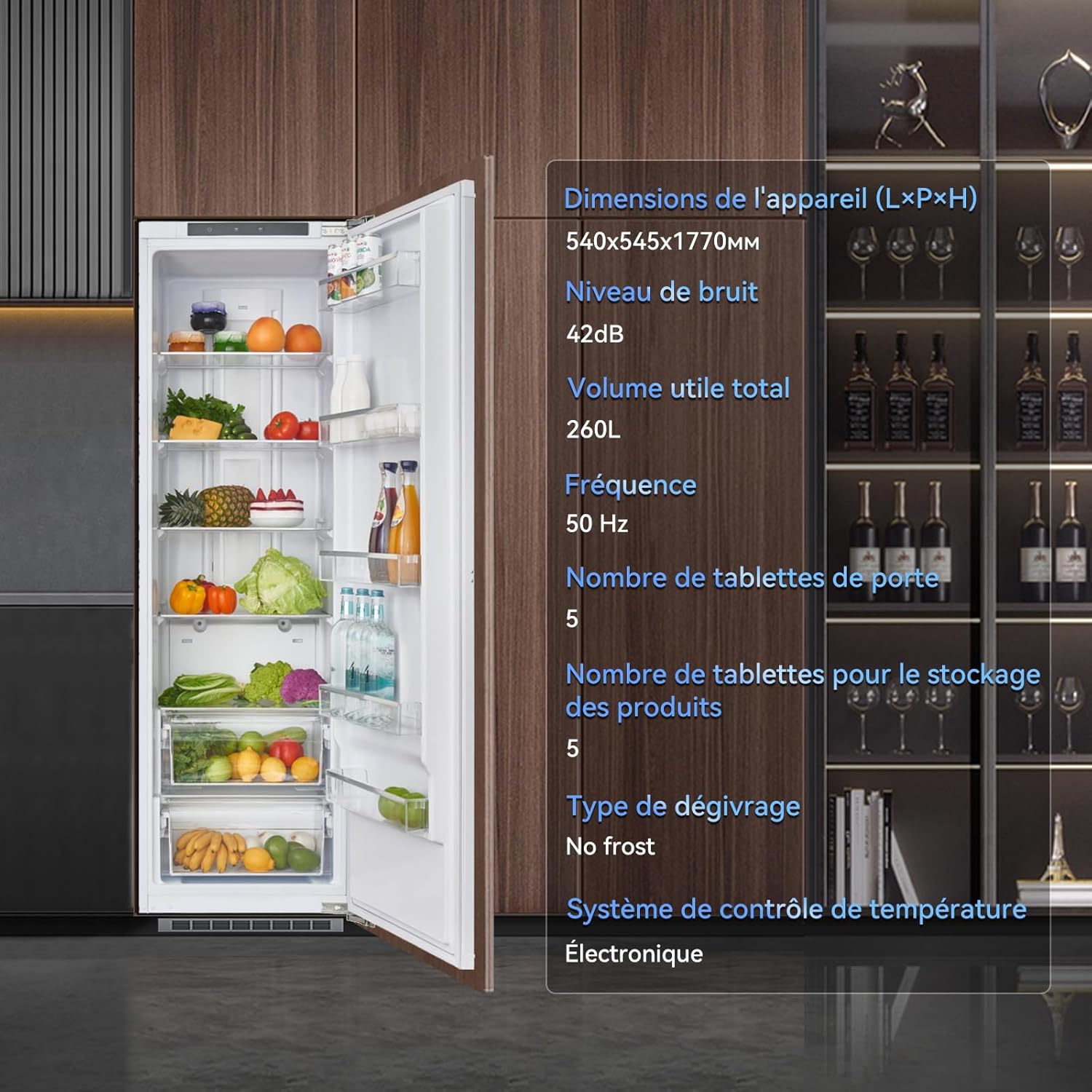 magictec - Frigo encastrable 177 cm - Froid ventilé, 260L, No Frost, LED