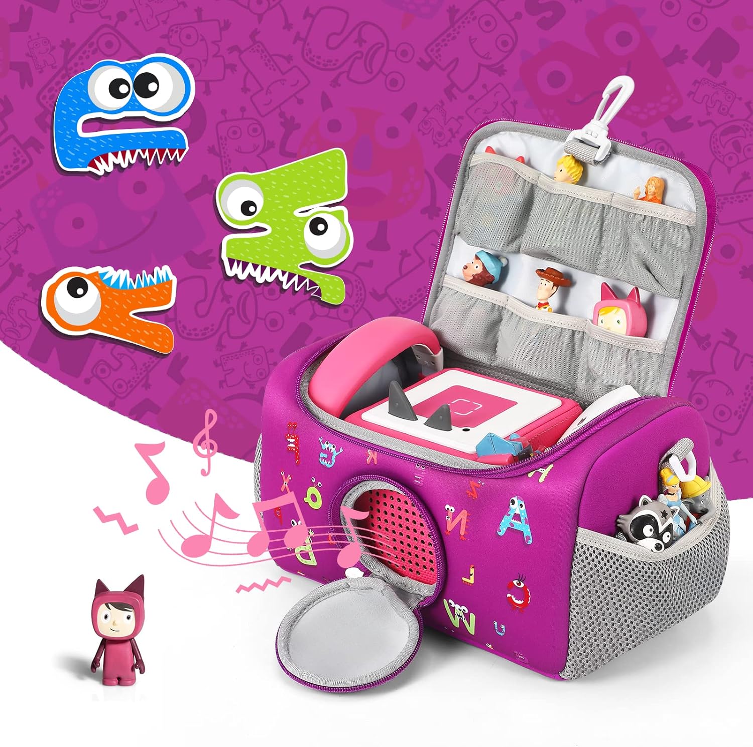 Étui de transport Toniebox - violet - organiseur compact, pour figurines et accessoires