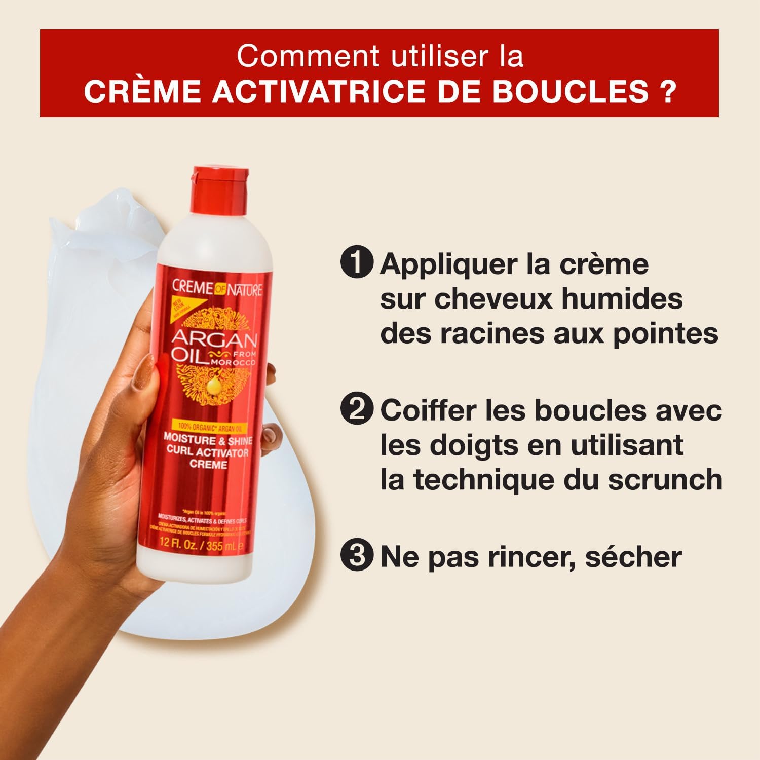 Creme of Nature - Crème Activatrice Boucles Argan Oil - 355ml - active et définit les boucles, soin cheveux crépus