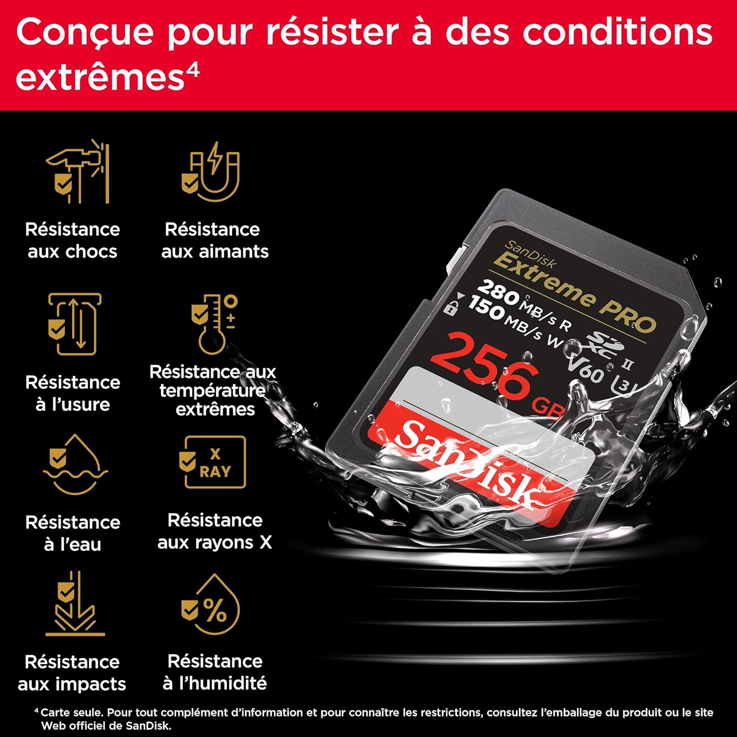 SanDisk - Extreme Pro SD - 256 Go - vitesse élevée, noir