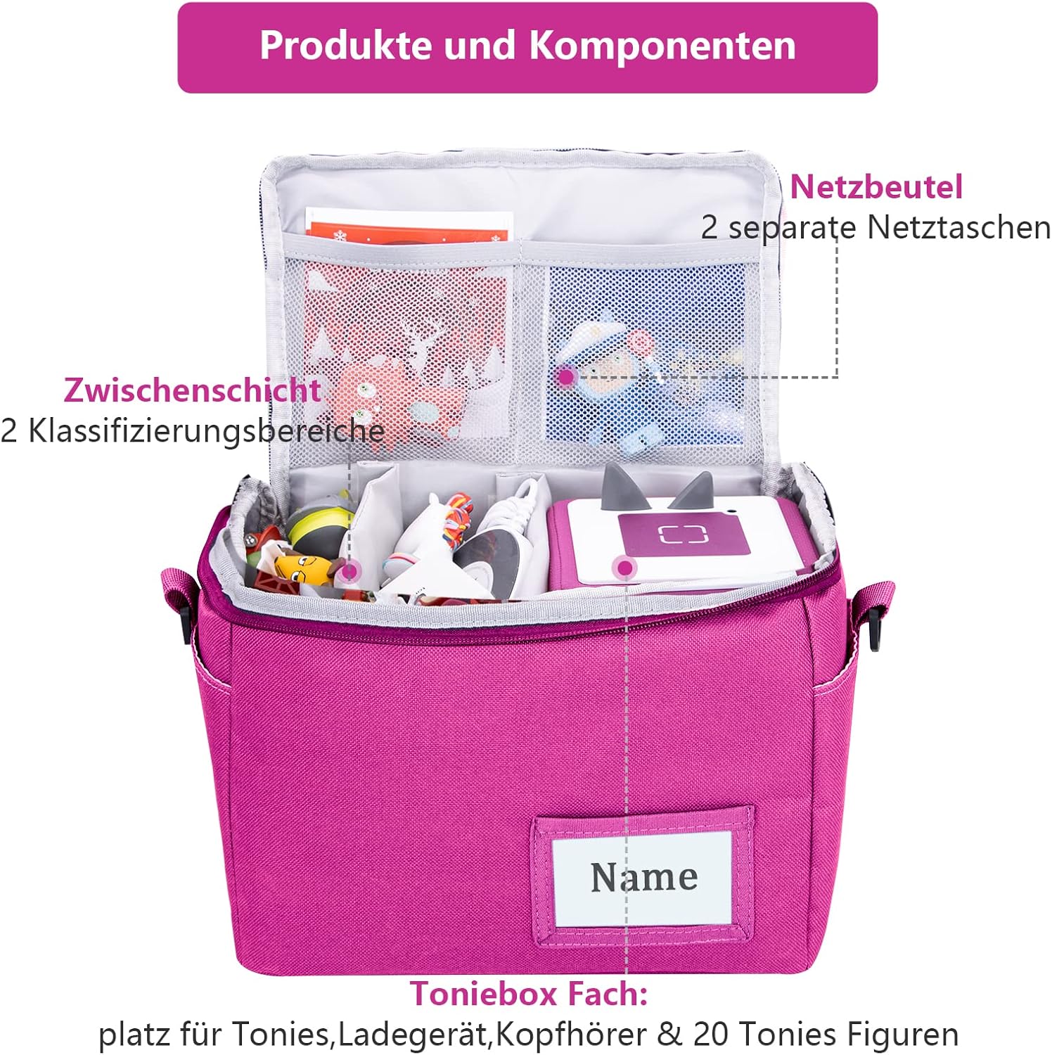 Sac de transport enfants Toniebox - polyester rose - rangement compact