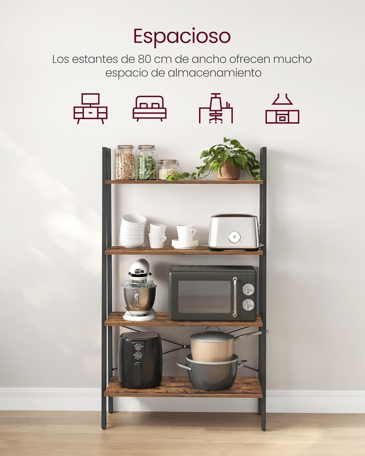 VASAGLE - étagère 4 niveaux - rangement acier marron noir - LLS144B01