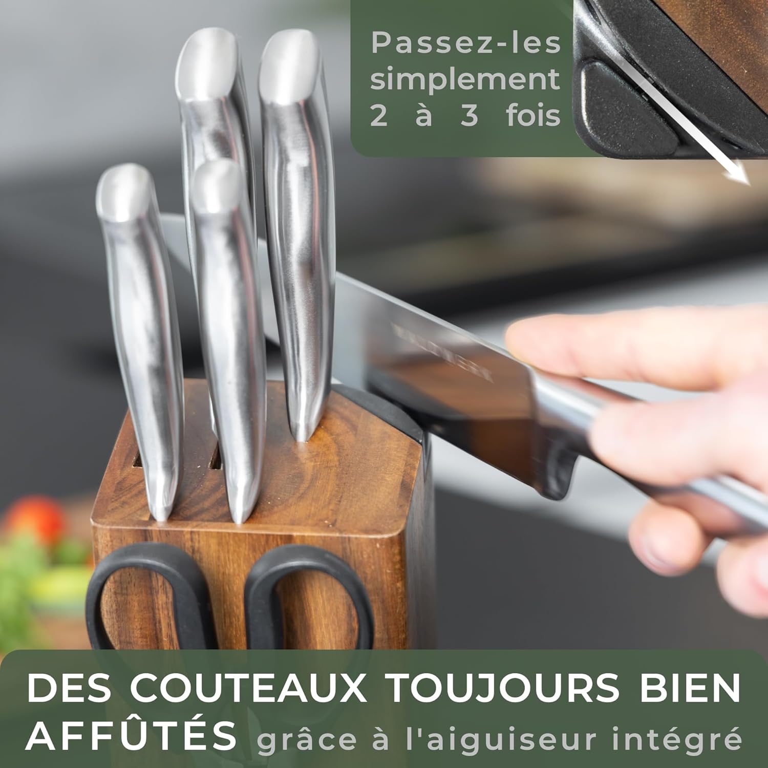 Waldwerk - Set 7 couteaux cuisine bloc rangement aiguiseur intégré