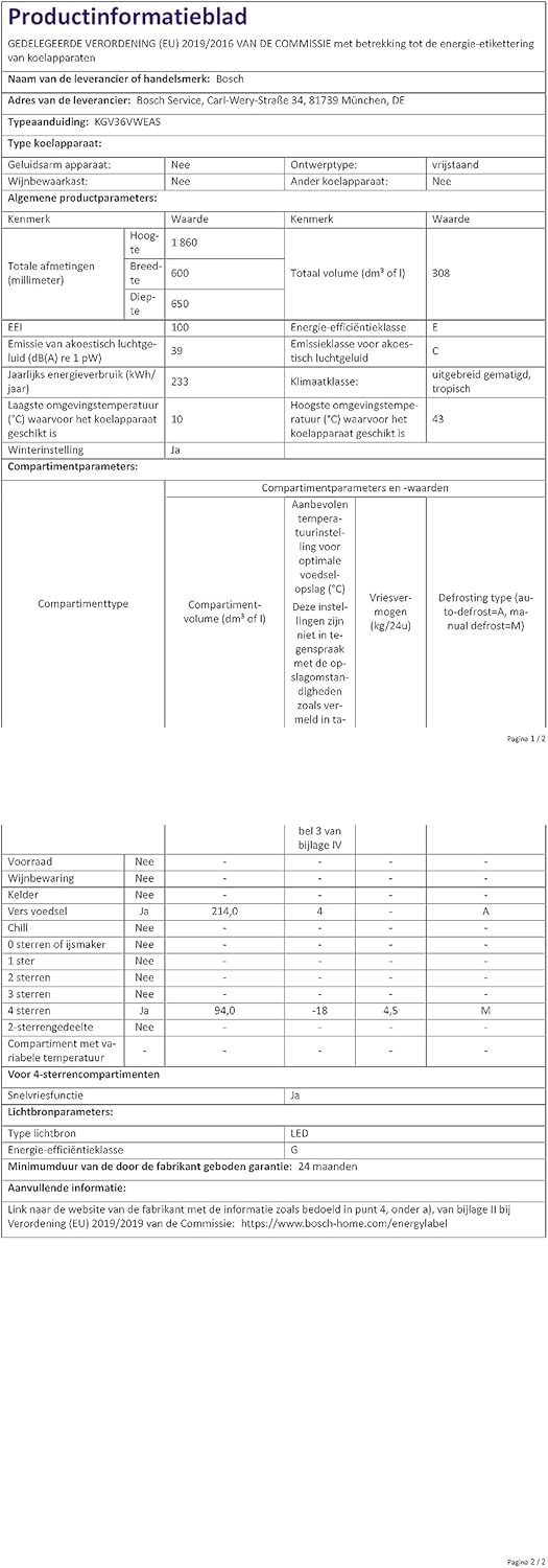 Bosch - combiné Série 4 - 308 L - 186x60 cm - blanc - KGV36VWEAS