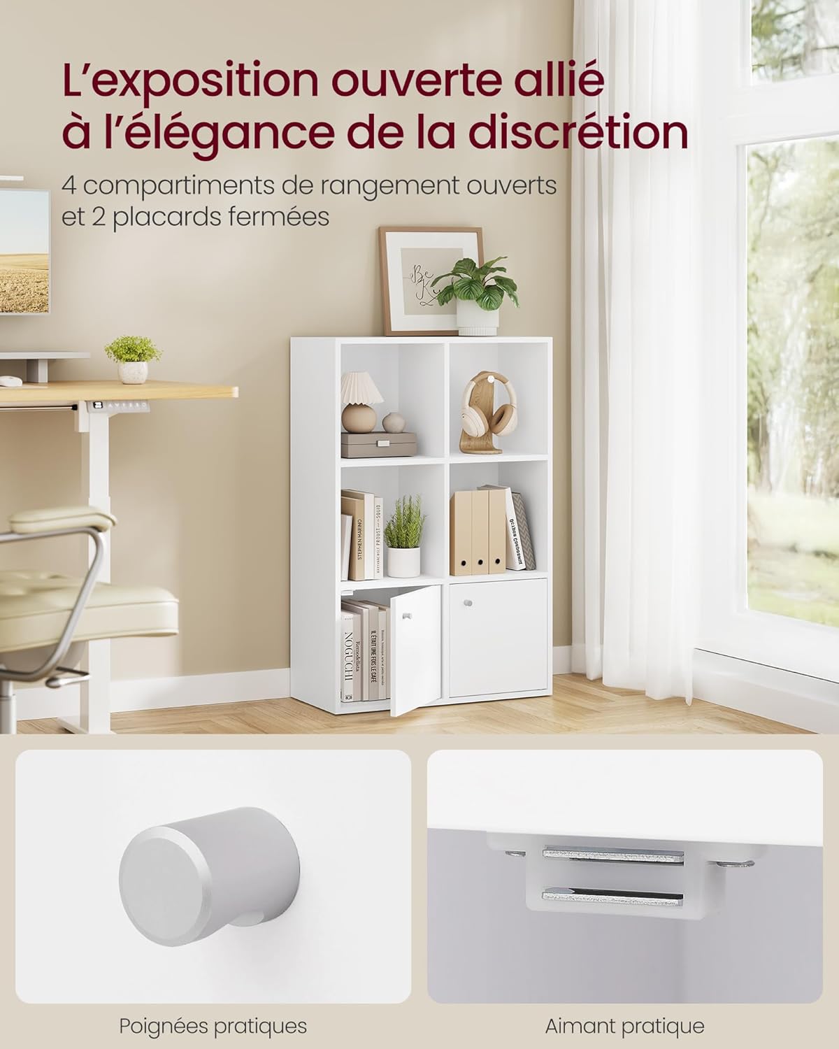 VASAGLE - bibliothèque 3 niveaux, 2 placards, 29x65,8x97,8 cm, LBC506WB01