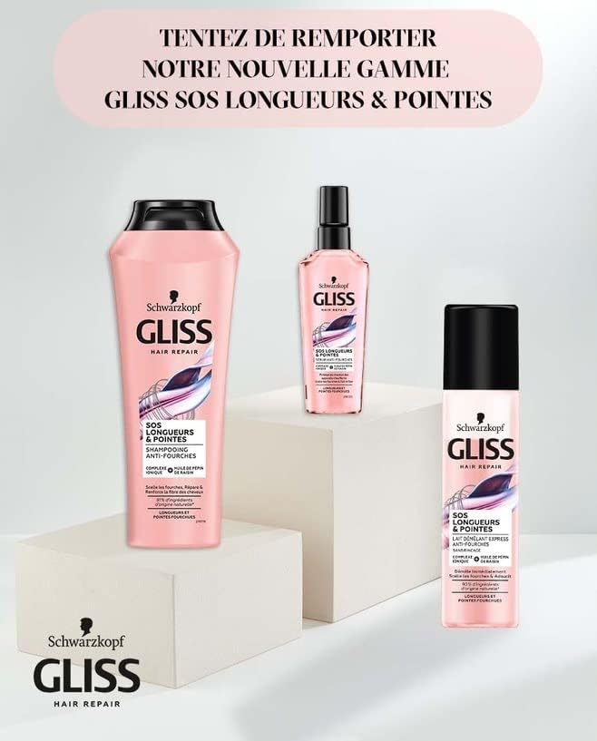 Schwarzkopf - Gliss SOS Longueur & Pointes - 200ml - Lait démêlant, 90% naturel, scelle fourches