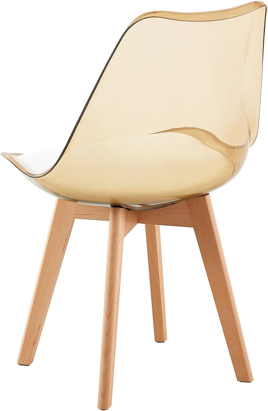 EGGREE - lot de 4 chaises scandinaves - bois hêtre - coussins cuir blanc, dossier transparent, testées SGS