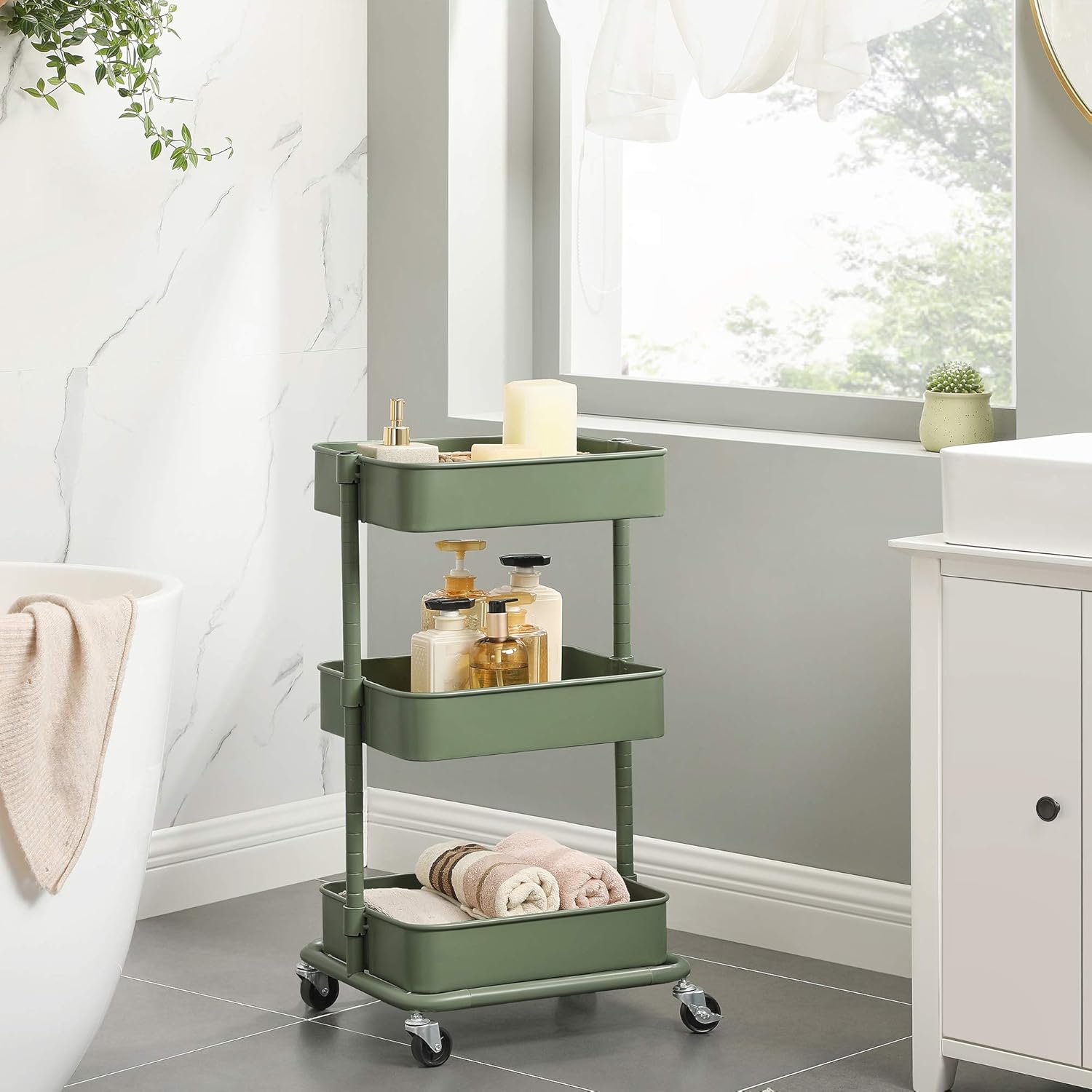 SONGMICS - desserte 3 niveaux, hauteur réglable, 2 freins, BSC060C01