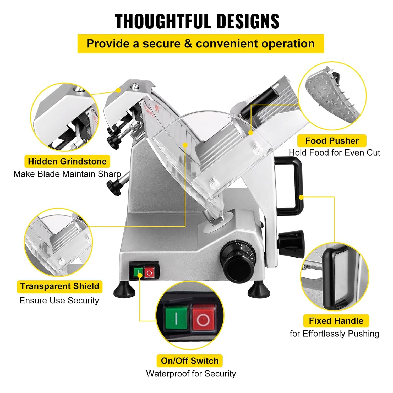VEVOR - Trancheuse électrique 200 W, lame 203 mm, inox/aluminium, 350-400 tr/min