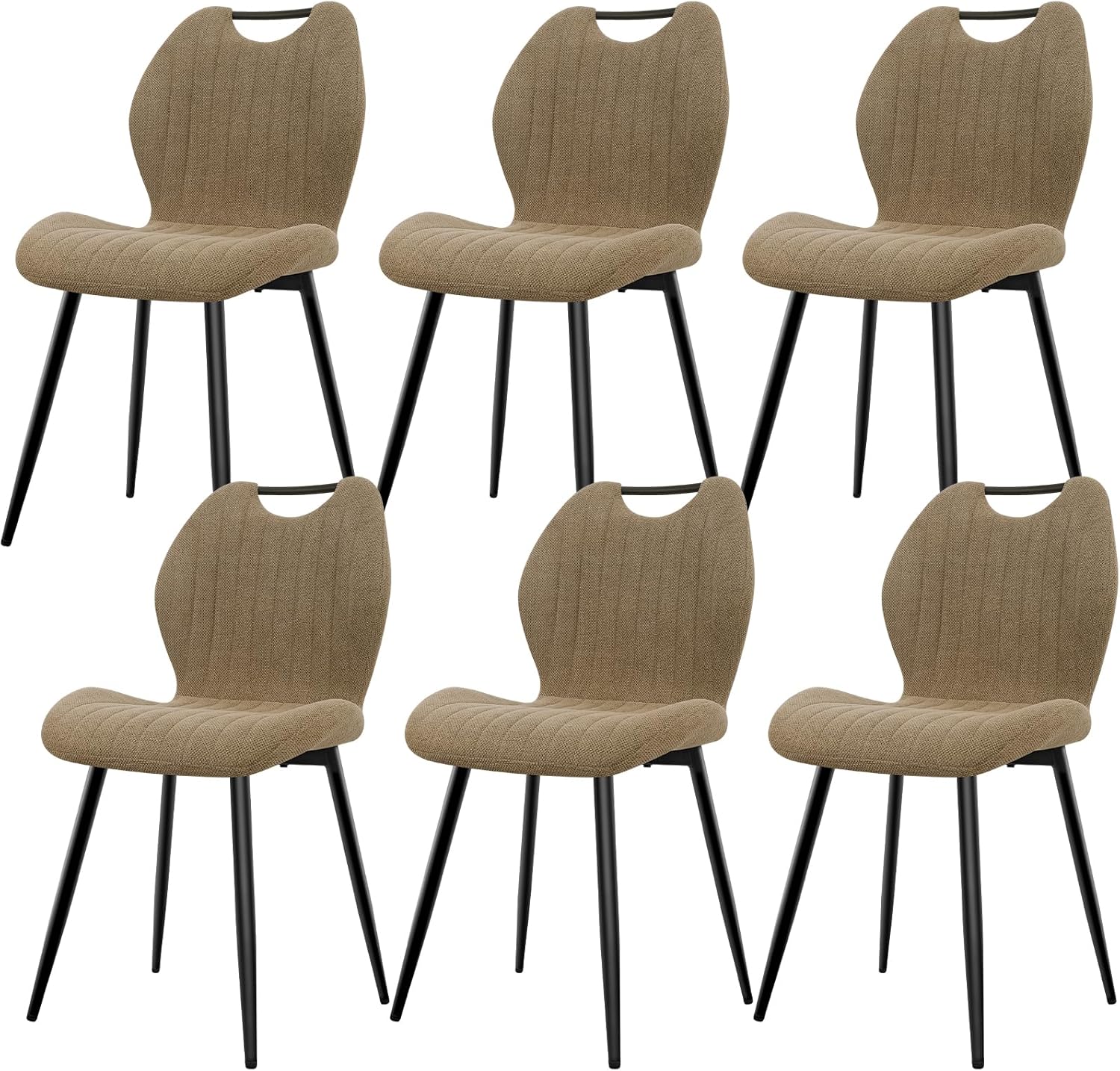 Chaises de salle à manger - tissu kaki, pieds métal, lot de 6, confortables