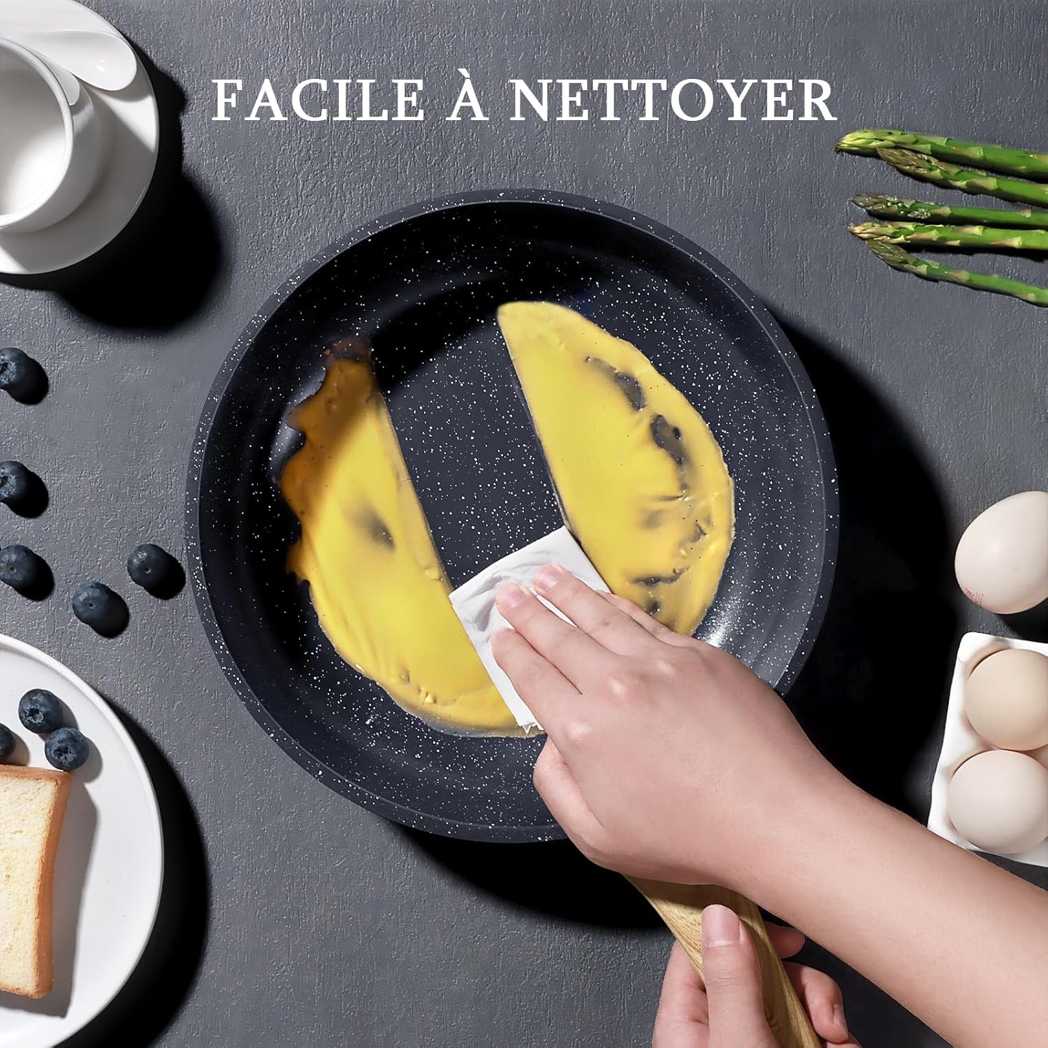 GiPP - Poêle à frire Granite série - 24cm - antiadhésive, induction, couvercle, sans PFAS/PFOA