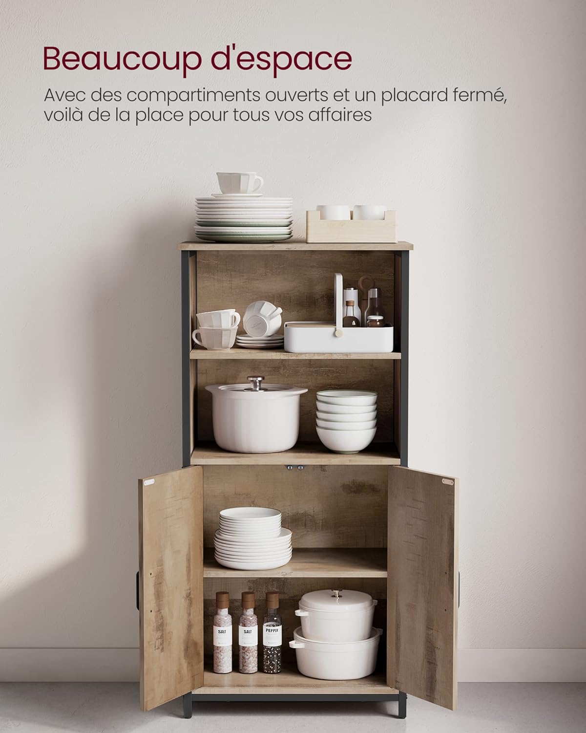 VASAGLE - buffet de rangement série LSC066B50 - rangement acier et bois, 2 étagères réglables, 70 x 30 x 80 cm - LSC066B