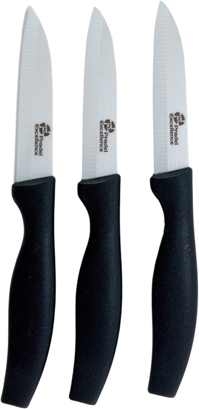 Pradel - Excellence Essentiels - 3 couteaux d'office céramique, design noir, coupe précise