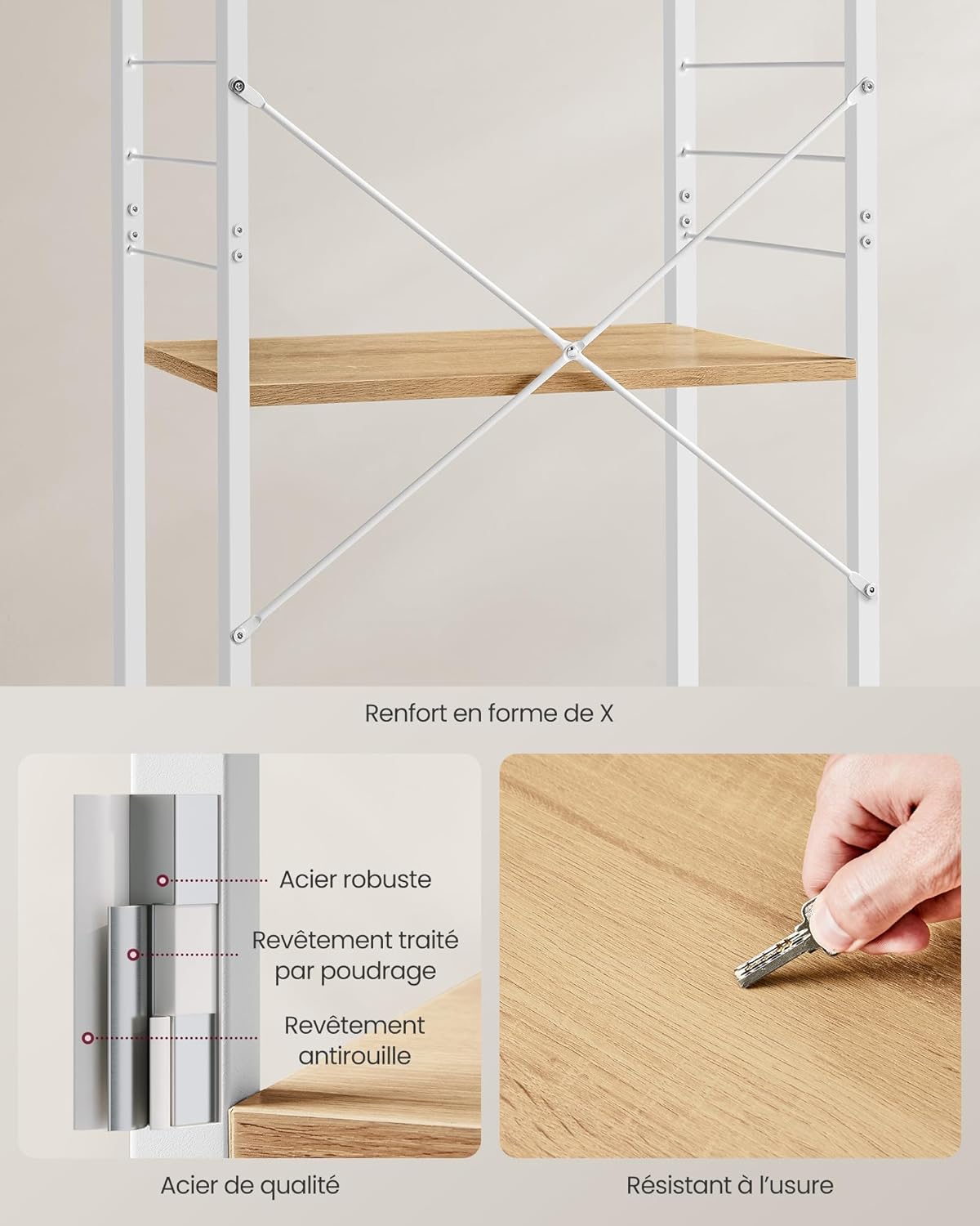 VASAGLE - étagère cuisine à roulettes, 40x60x89 cm, 3 niveaux, KKS060Y09