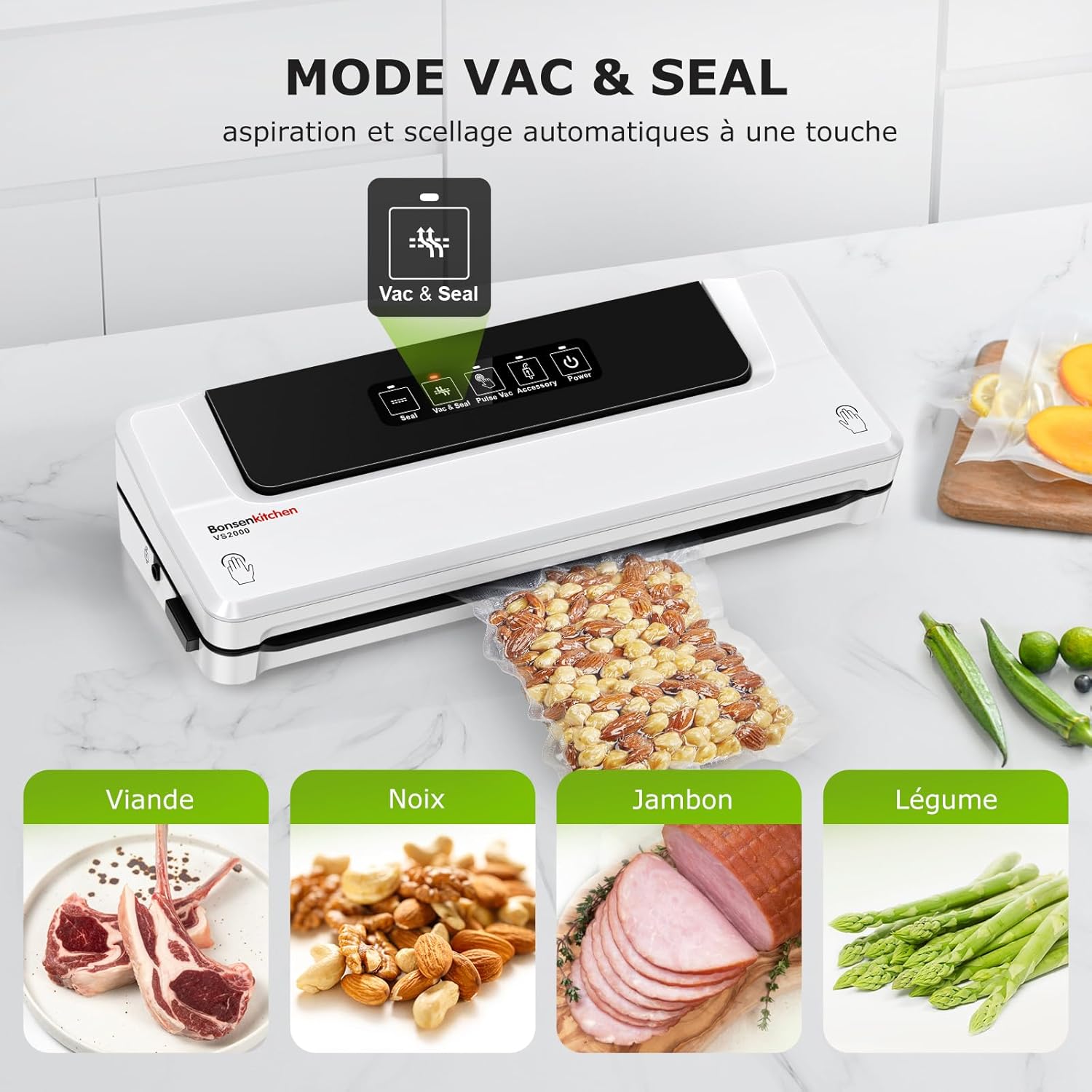Bonsenkitchen - machine sous vide alimentaire compacte, 5 sacs inclus