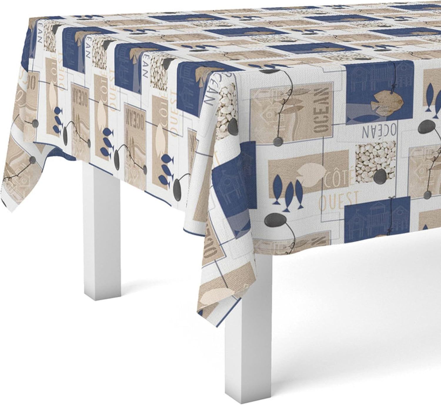 Nappe en toile cirée - rectangulaire 240x140 cm - anti-taches, imperméable, facile d'entretien, Ocean Bleu