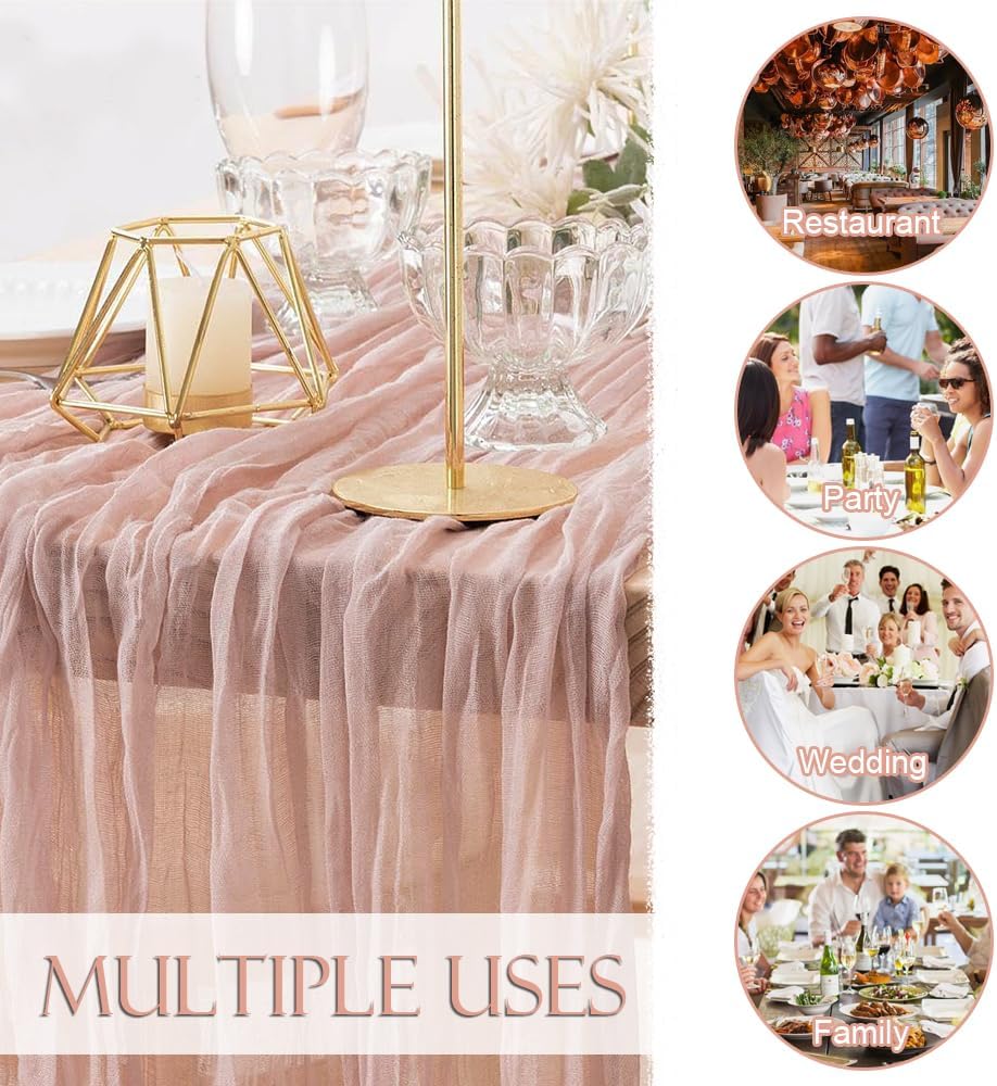 Chemin de table - Gaze de coton froissée - 90x300 cm - Style boho rustique