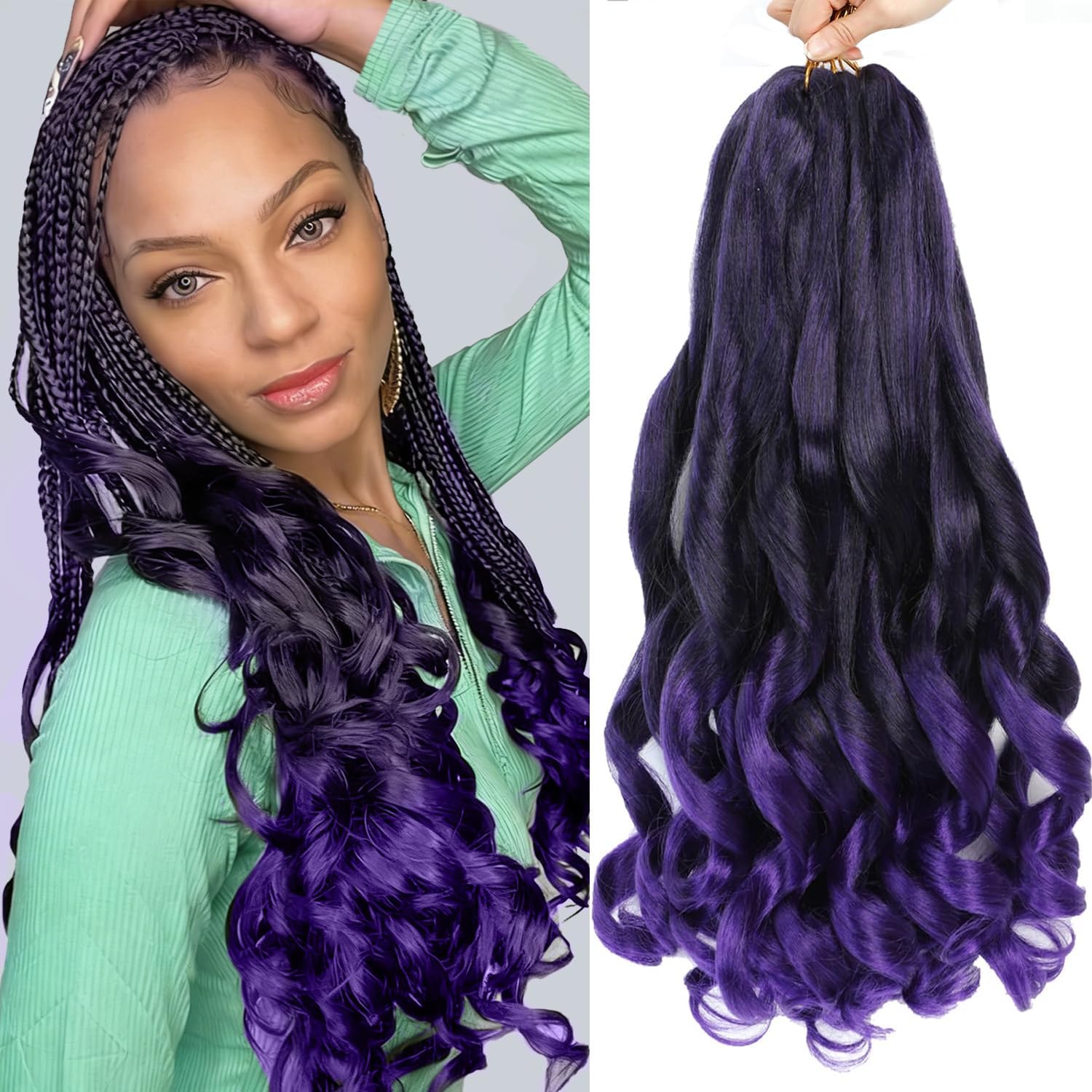 French Curl Braids - rajout cheveux tressés 56cm, 7 paquets, boucle 1B/Purple