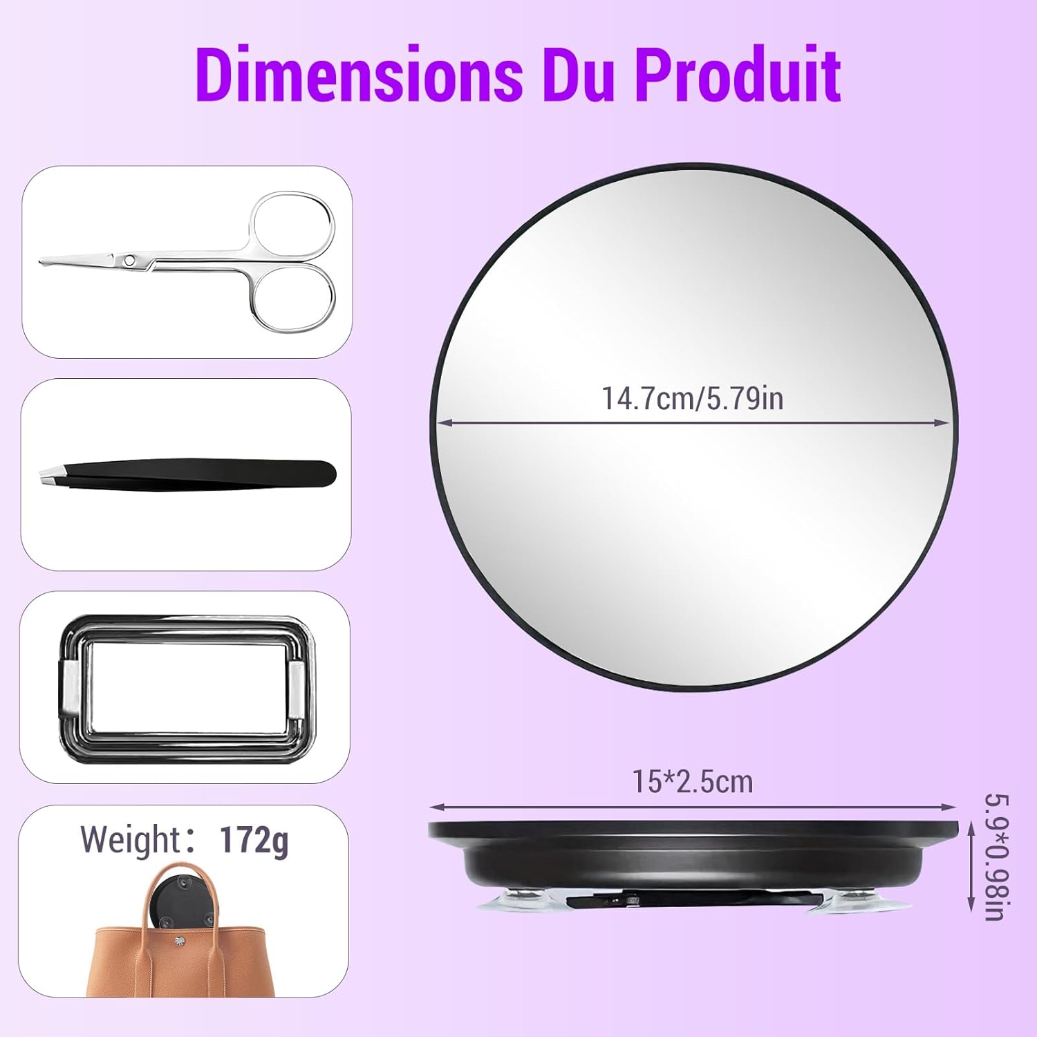 Miroir grossissant - 40x - support, pince à épiler, ciseaux, maquillage