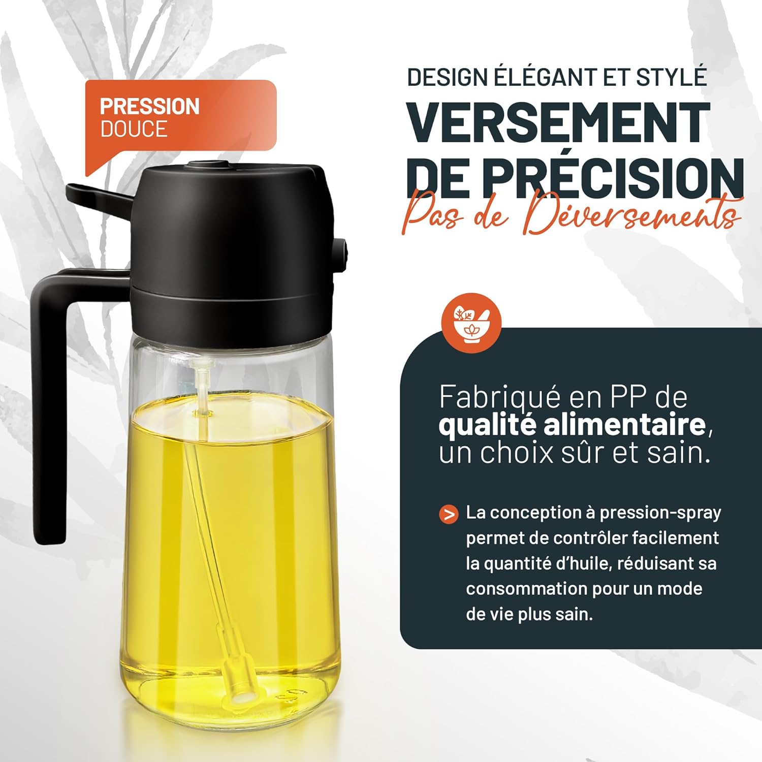 PORTENTUM - Spray huile cuisine 500ml - verre alimentaire, anti-lumière, pulvérisateur 2en1