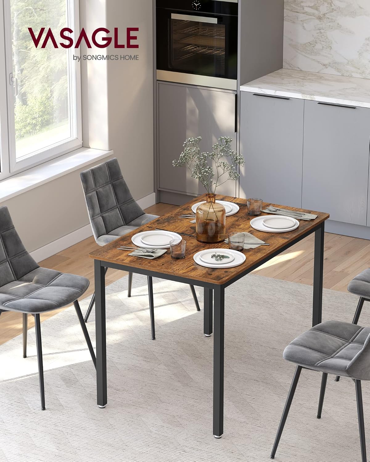 VASAGLE - Table de bar industrielle, 70x110x77 cm, 4 places, KDT081B01