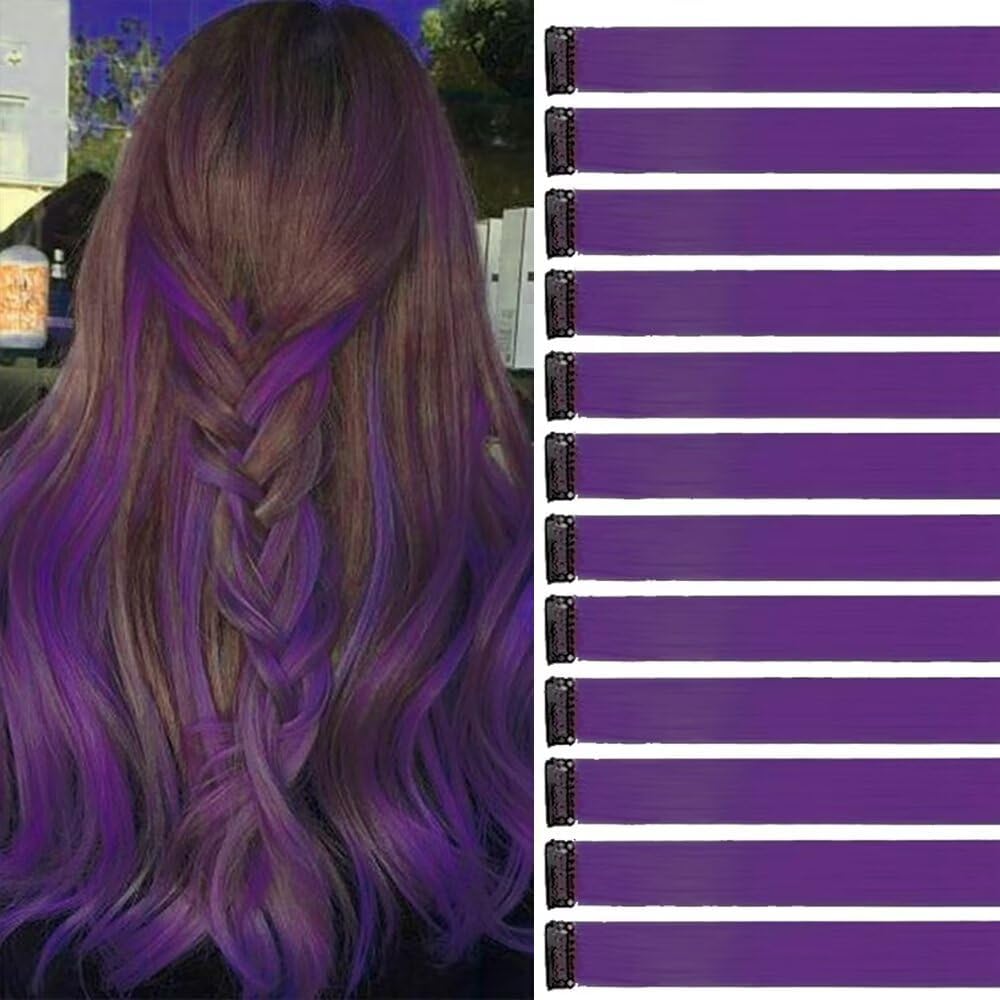 Extensions cheveux - mèches à clipser 55cm - violet foncé, lot de 12