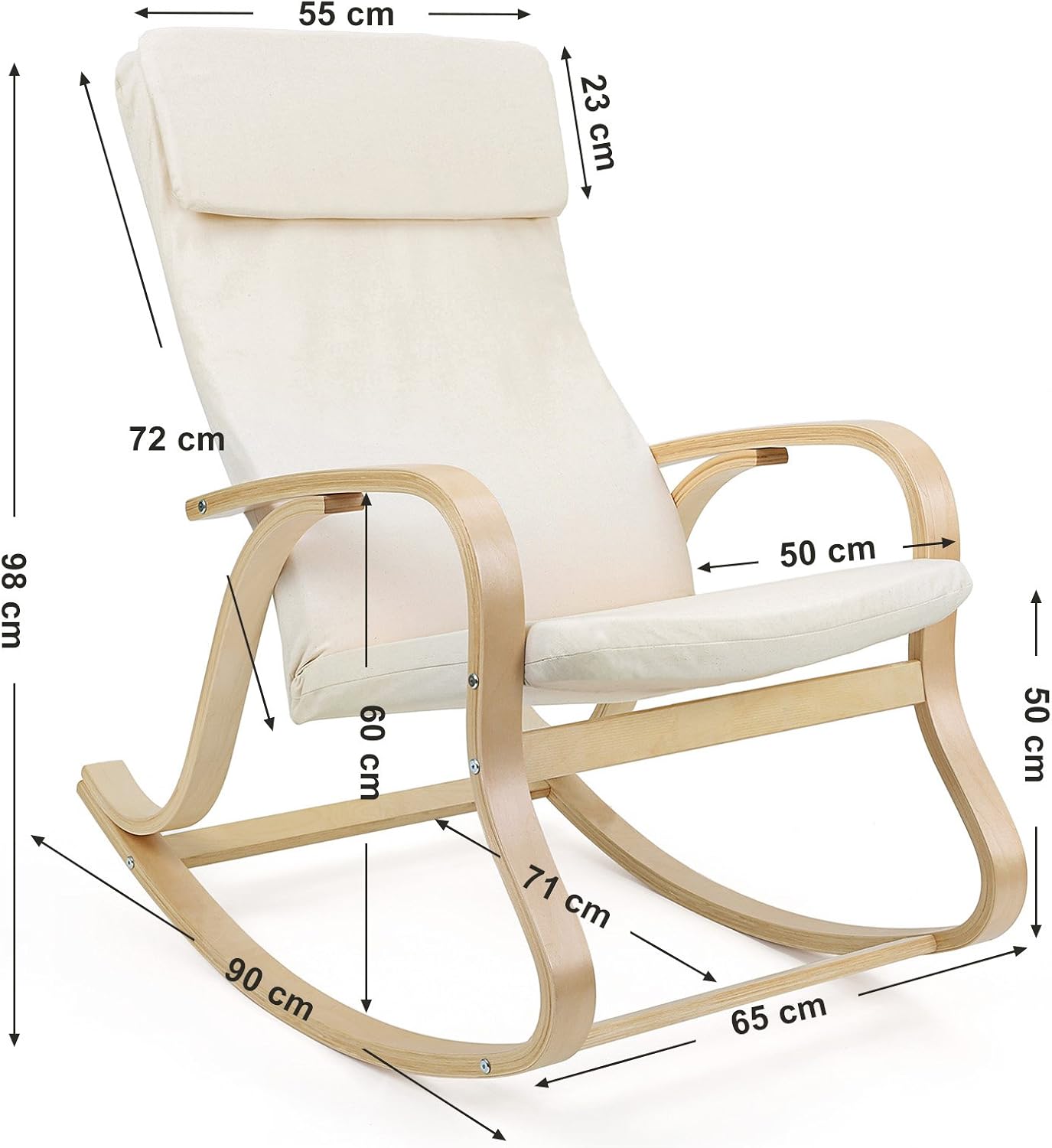 SONGMICS - fauteuil à bascule, imitation lin, 120kg, accoudoirs bois, LYY30M
