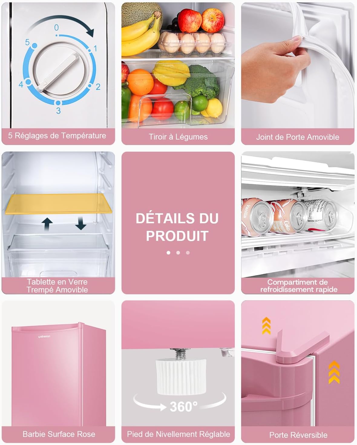 Upstreman - BR321 - 91L - frigo avec congélateur, thermostat réglable