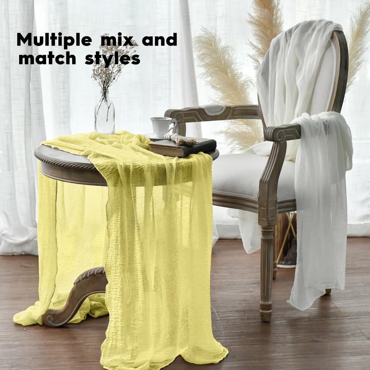 Artoid Mode - Chemins de Table Bohême - 300 cm - gaze mousseline jaune clair, décoration mariage / fête