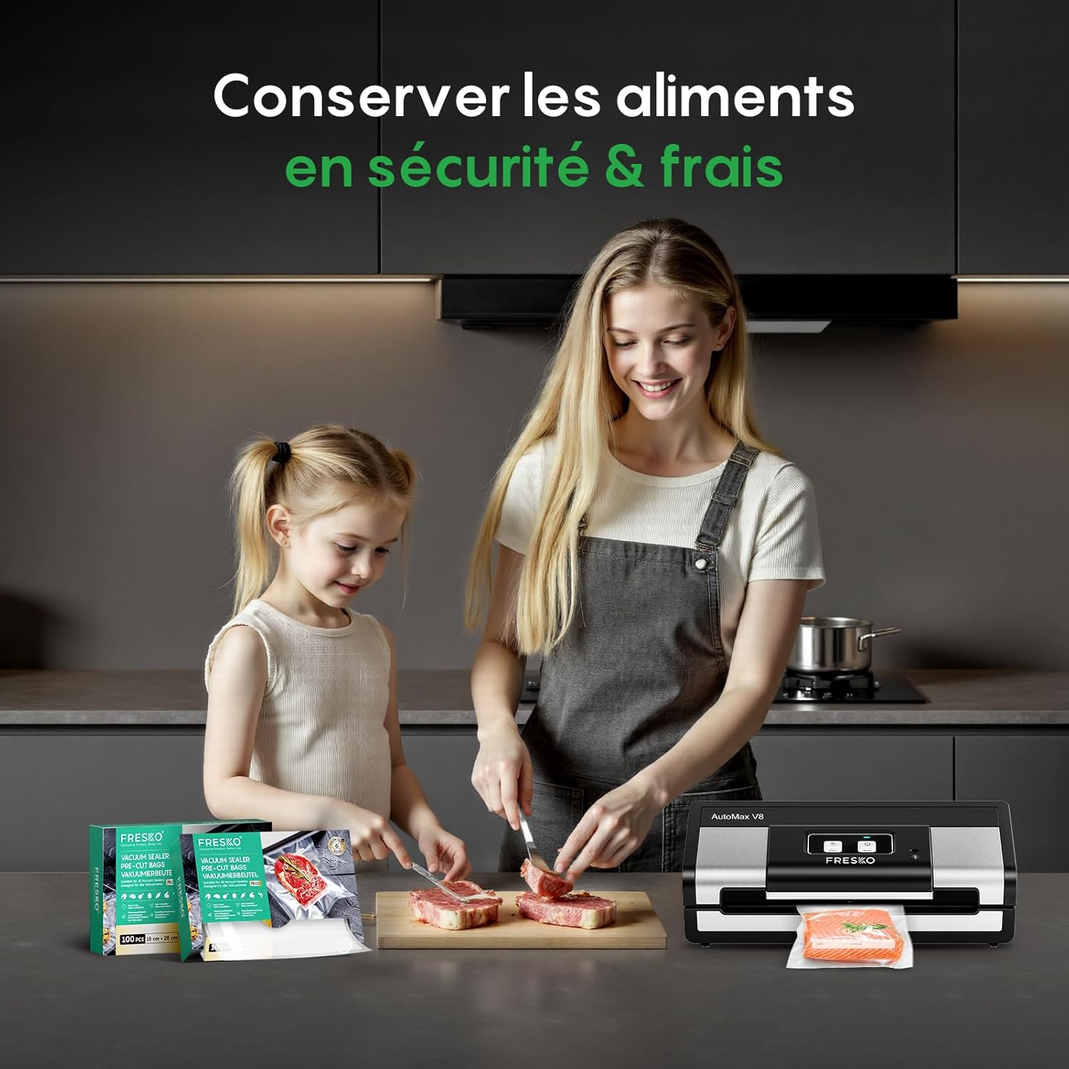 FRESKO - sacs sous vide gaufrés 15x25cm, 100pcs, sans BPA, réutilisables