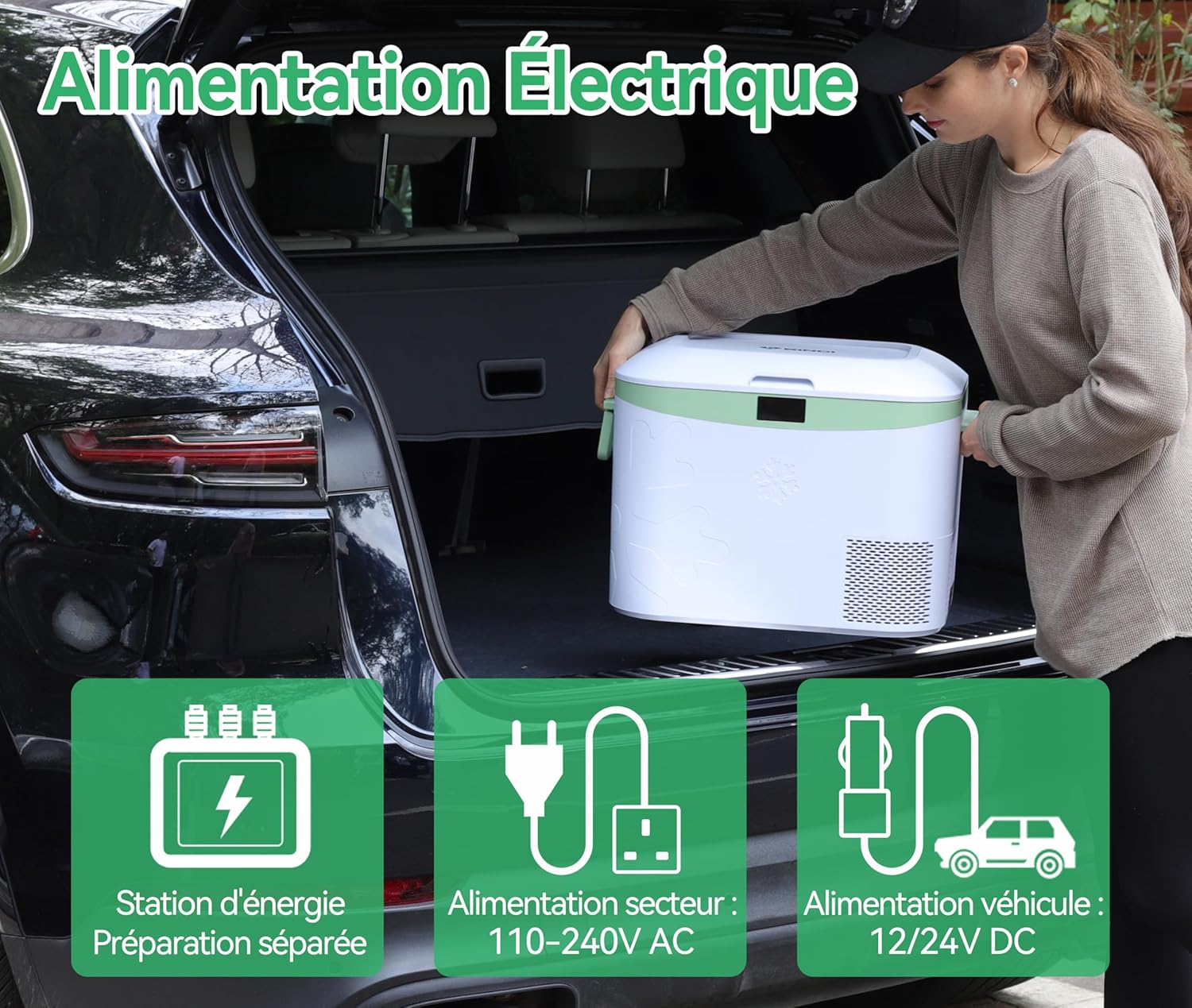 BINGI - Glacière électrique 18L - Refroidissement rapide, -18°C, 12V/24V/220V
