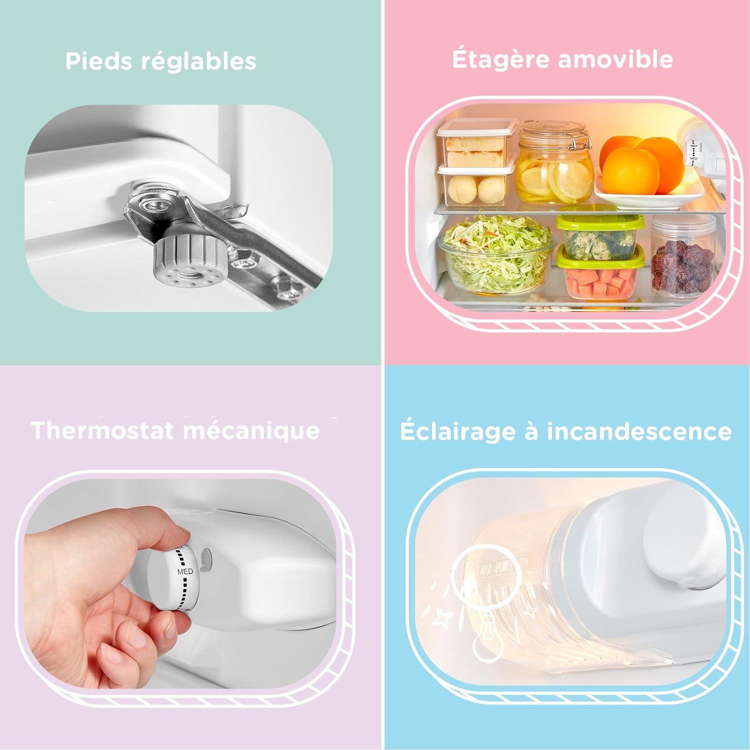 COMFEE' - réfrigérateur sous plan 87L - étagères amovibles, porte réversible, éclairage, thermostat réglable - RCT87WH2(