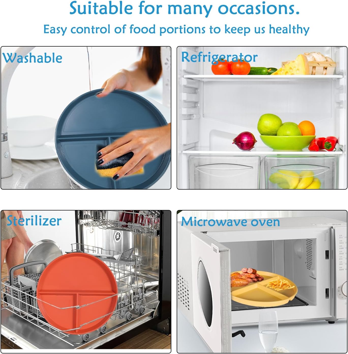 Assiettes divisées - set 3pcs - 22,5cm - incassable, réutilisables, contrôle portions