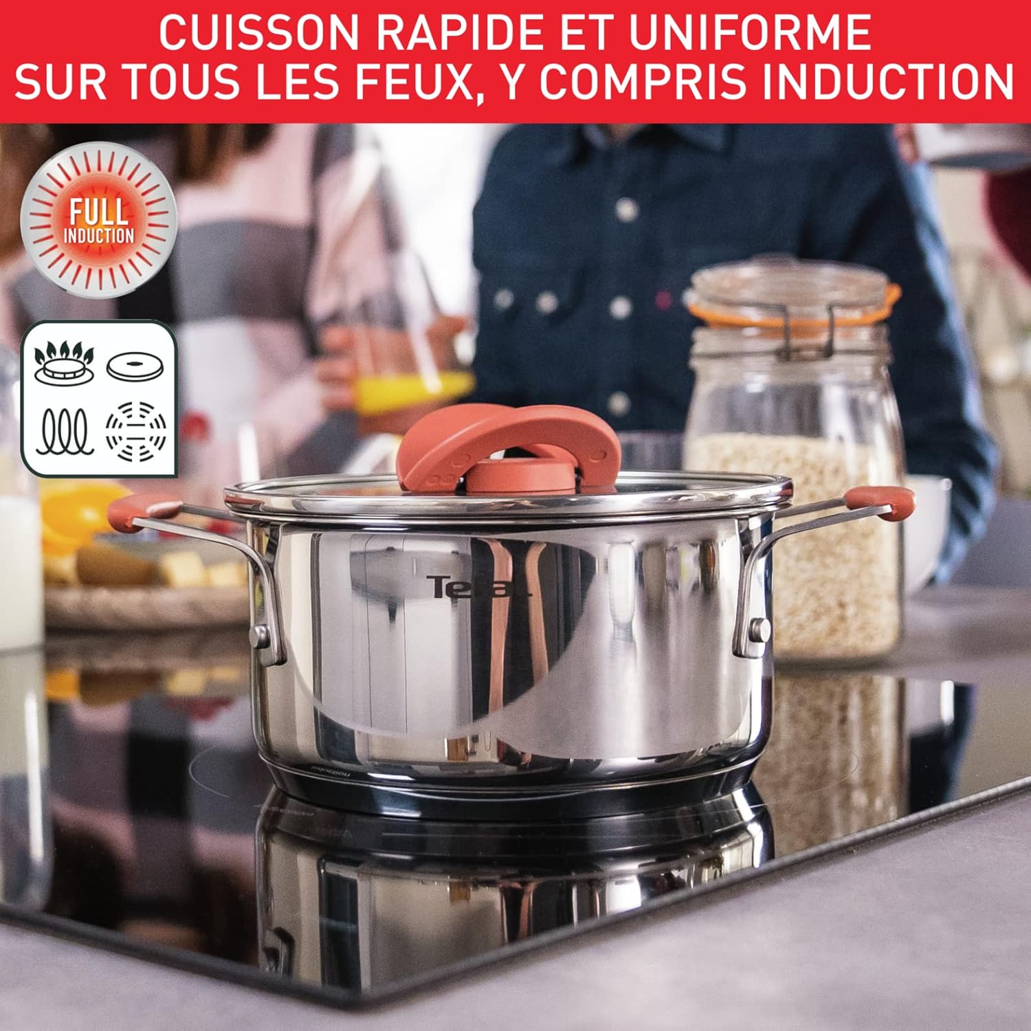 Tefal - batterie de cuisine 13 pcs - inox 18/10, induction, empilable, Opti'Space G720SD74
