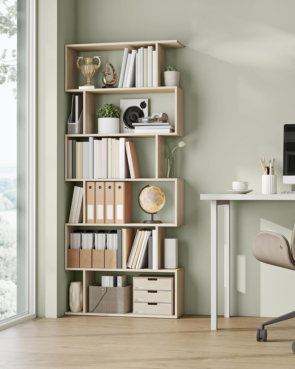 VASAGLE - bibliothèque 6 niveaux - 24x70x191,6cm - rangement, séparateur, nature beige - LBC061L01